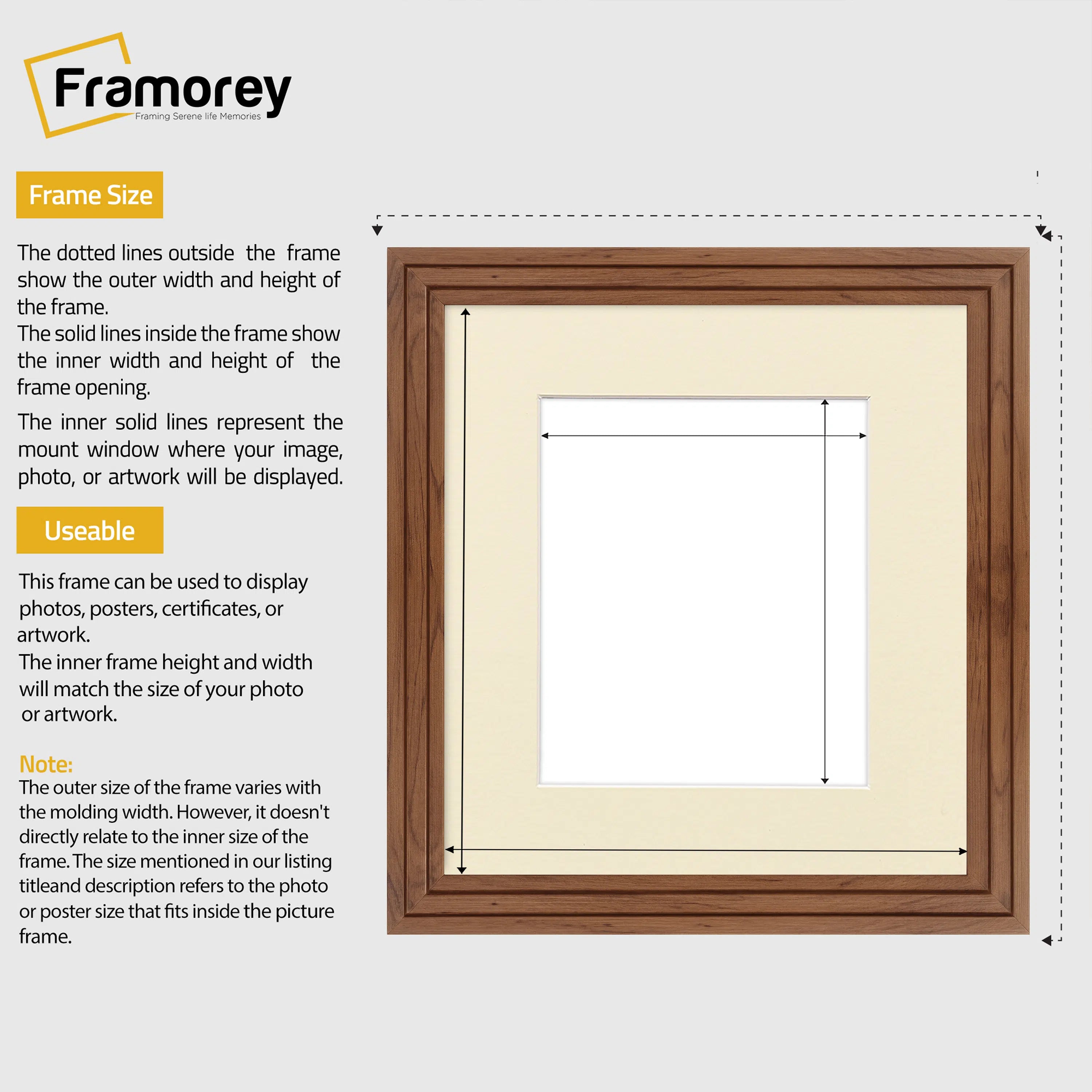 Step Style Square Size Walnut Picture Frame With Ivory Mount