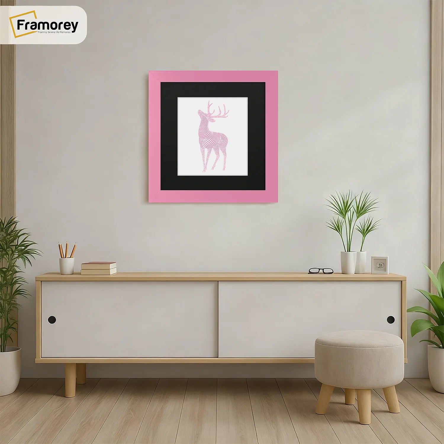 Square Size Pink Picture Frame With Black Mount