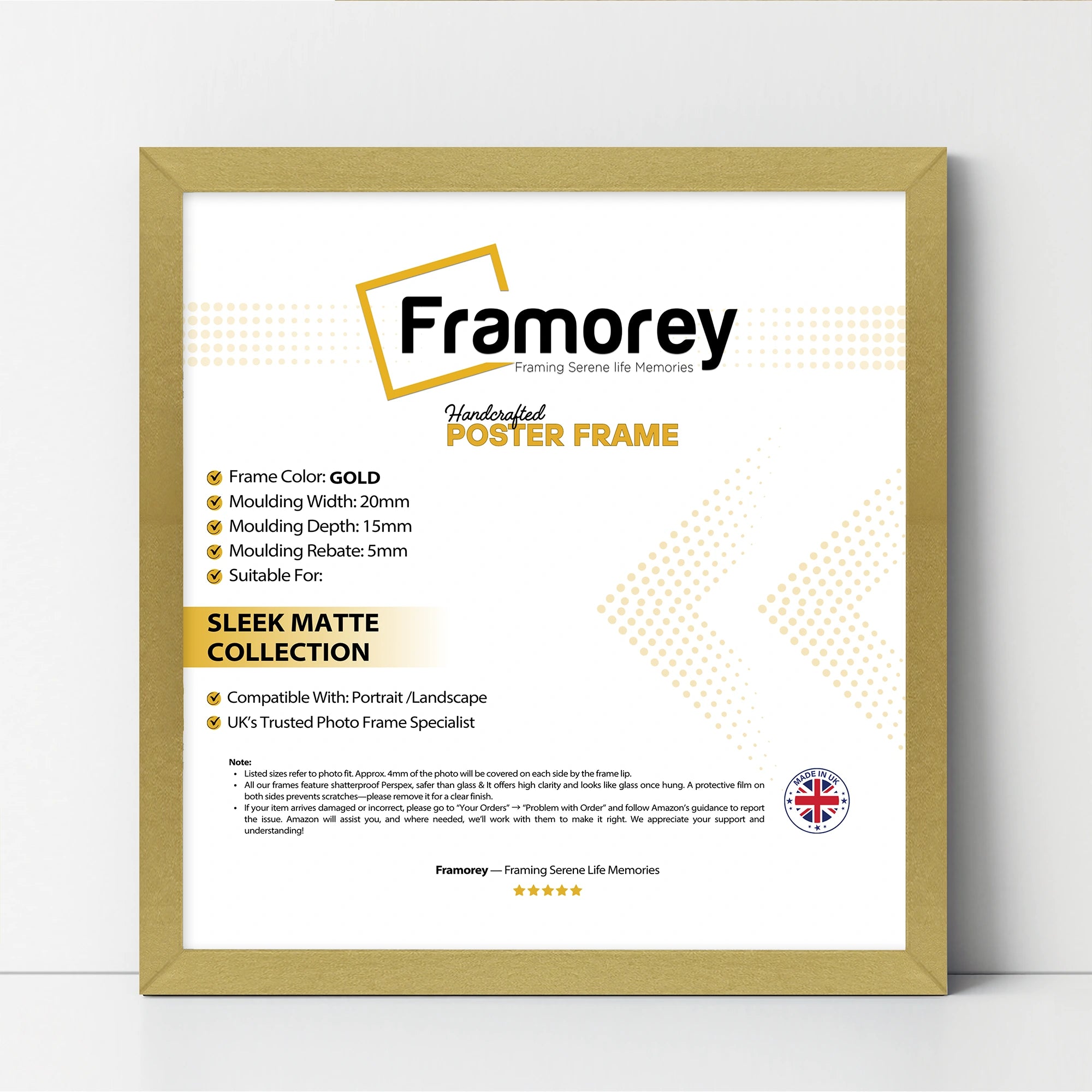 Square Size Thin Matt Gold Picture Frame Poster Frames