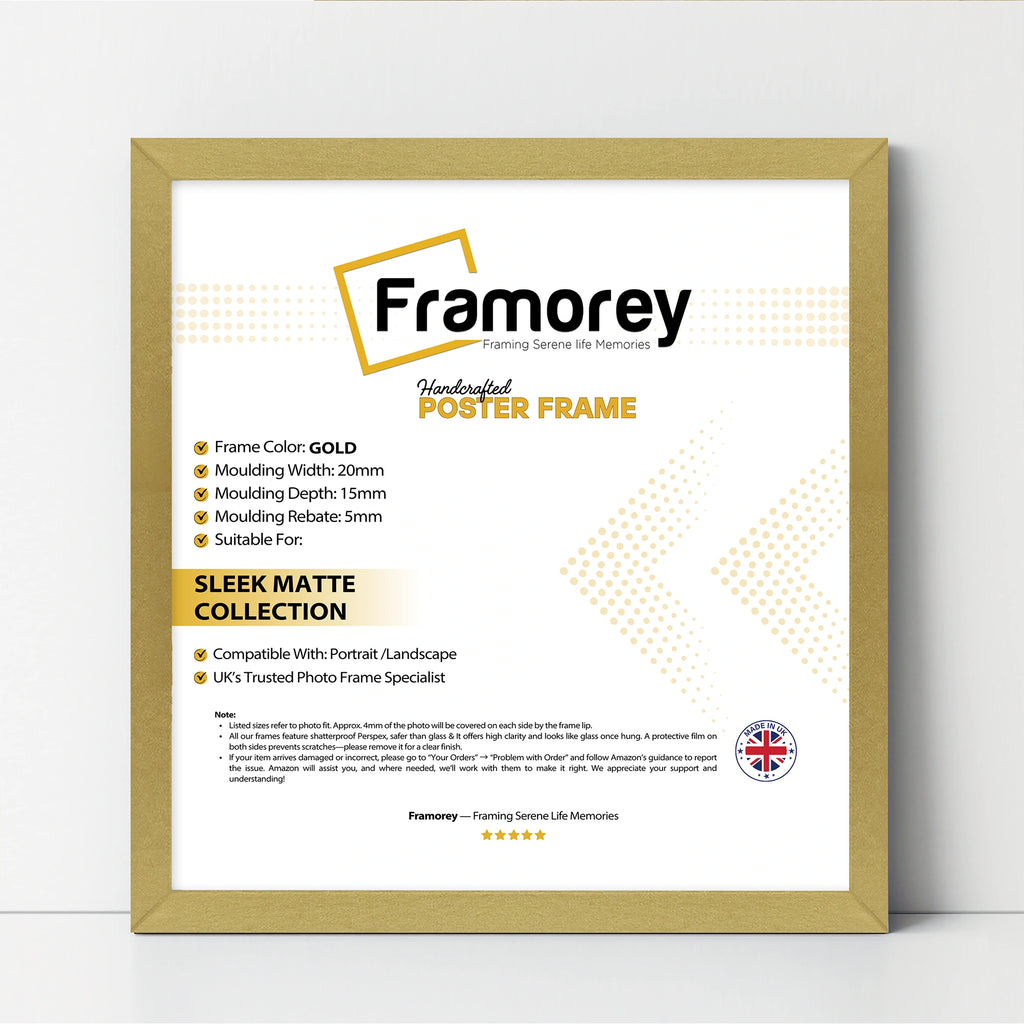 Square Size Thin Matt Gold Picture Frame Poster Frames