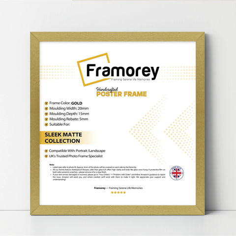 Square Size Thin Matt Gold Picture Frame Poster Frames
