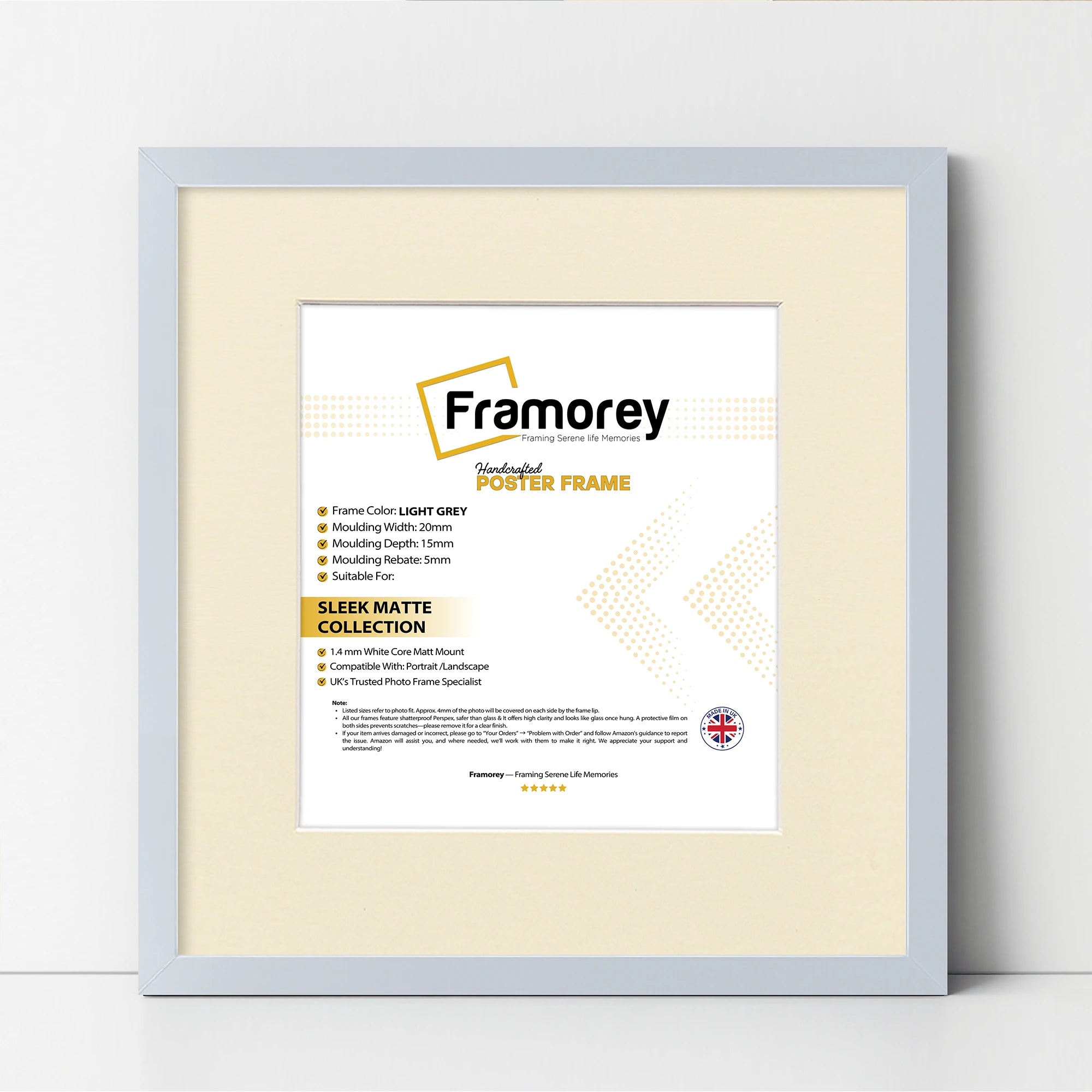 Square Size Thin Matt Light Grey Picture Frames With Ivory Mount