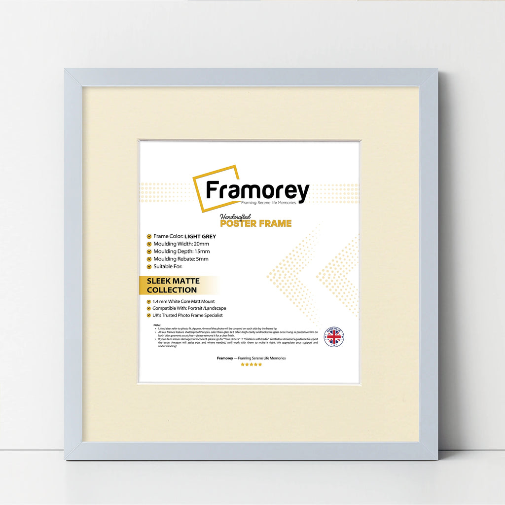 Square Size Thin Matt Light Grey Picture Frames With Ivory Mount