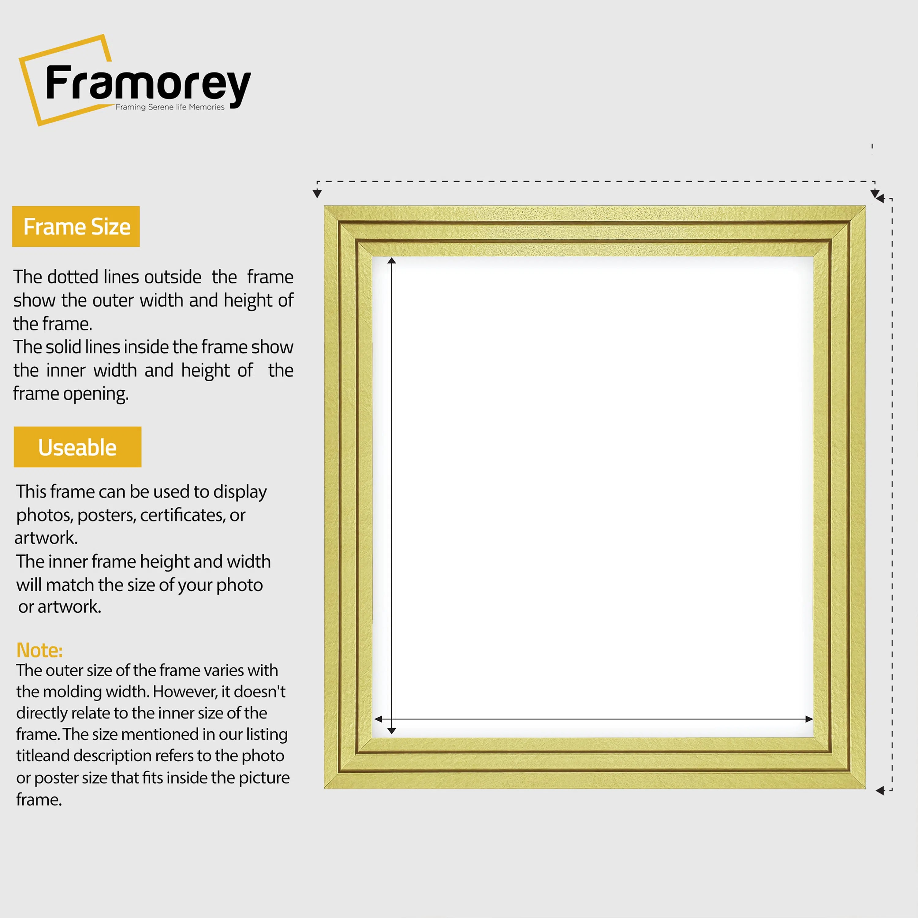 Step Style Square Size Gold Picture Frame Wall Art Poster Frame