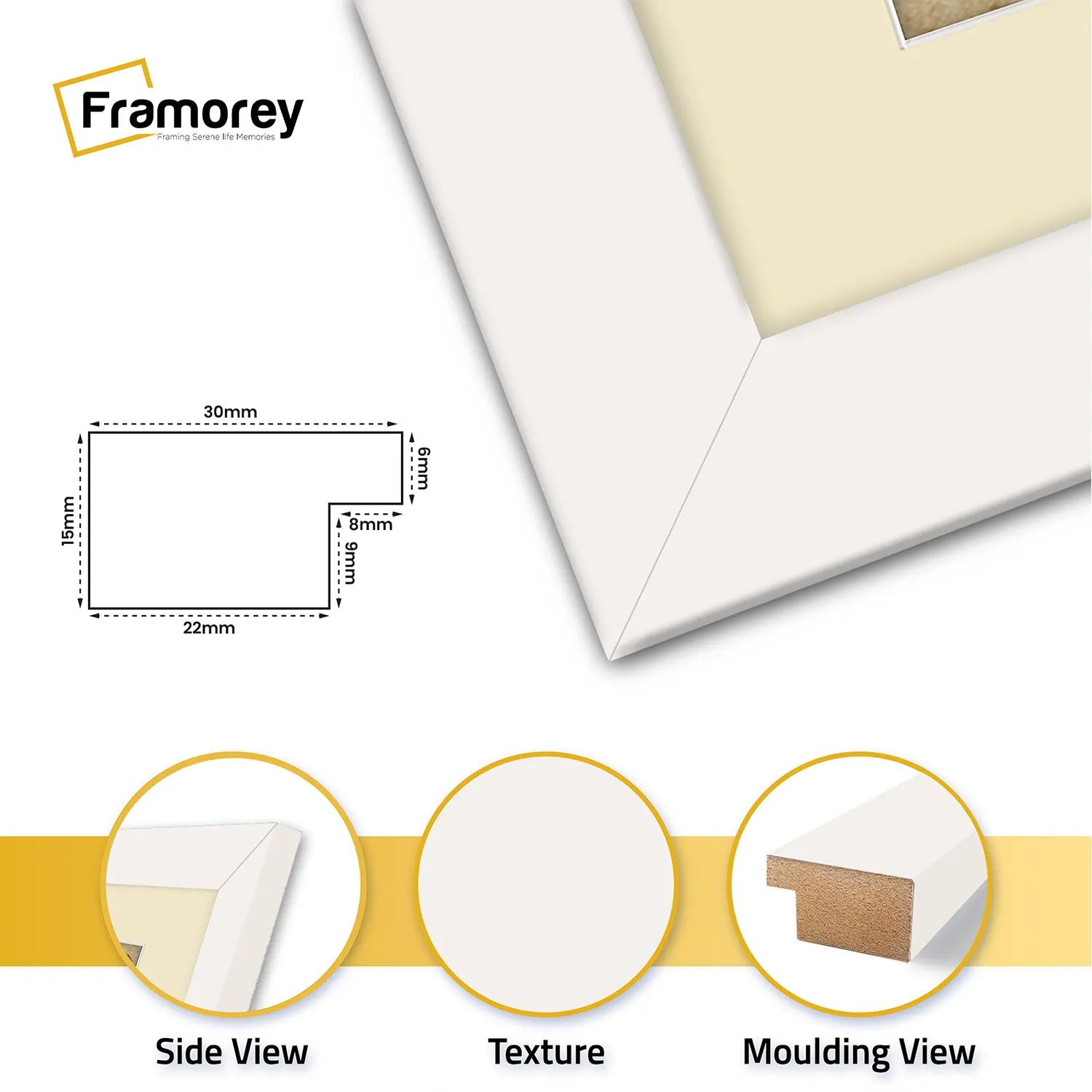 Square Size White Picture Frame With Ivory Mount
