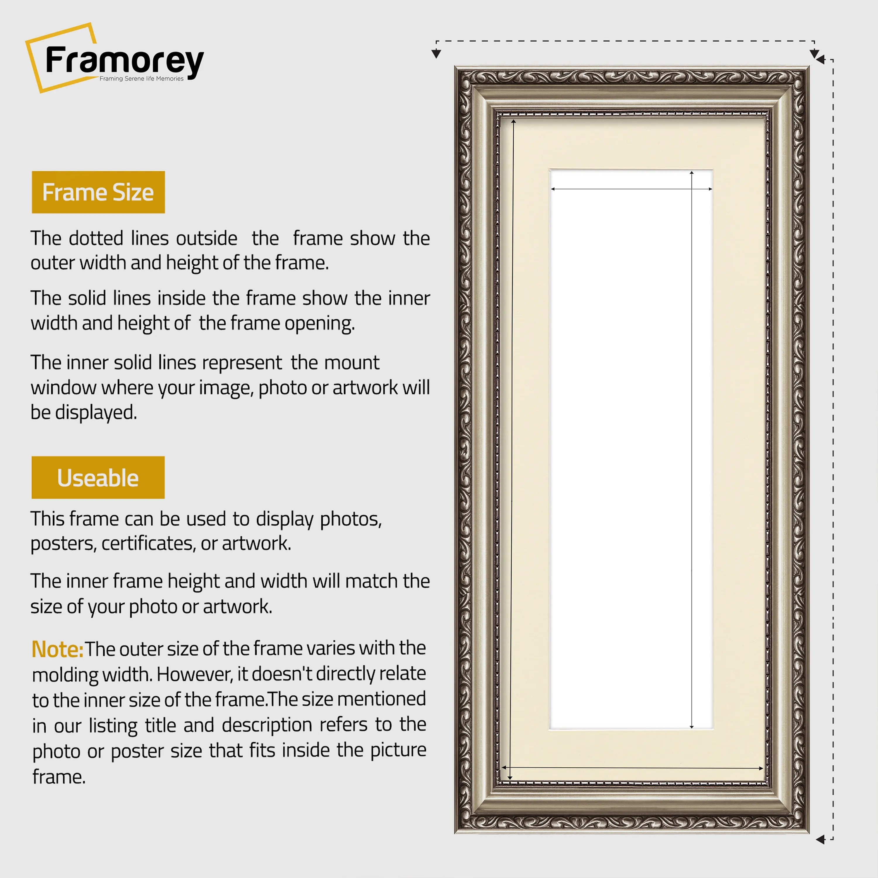 Panoramic Gun Metal Picture Frame Shabby Wall Frames With Ivory Mount