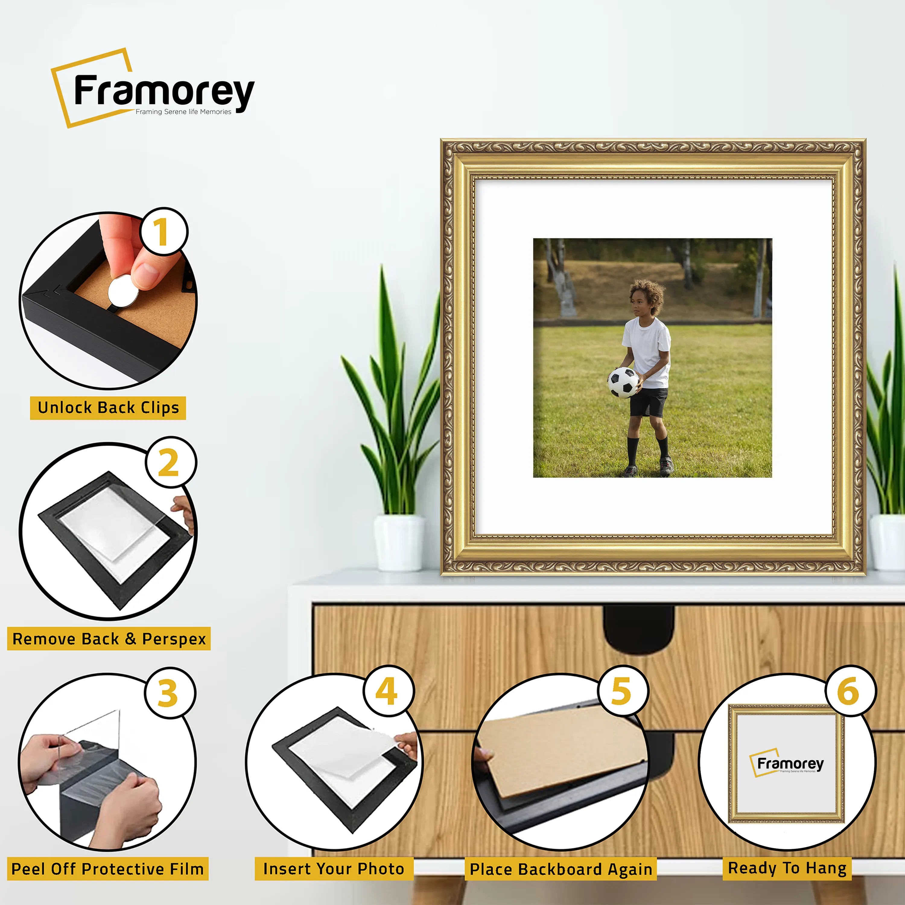 Square Size Gold Shabby Picture Frame With White Mount