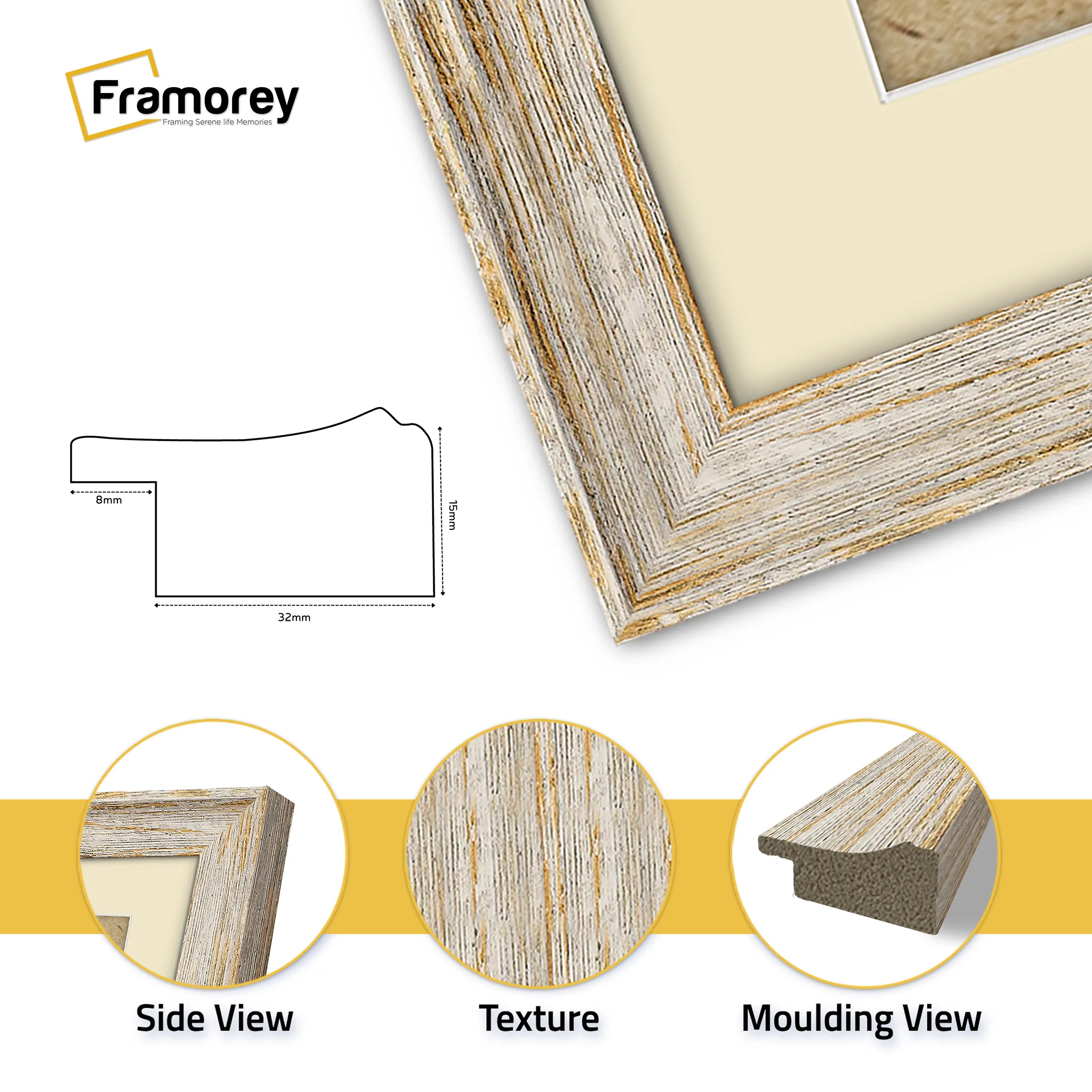 Panoramic Size Vintage Distressed White Photo Frames With Ivory Mount