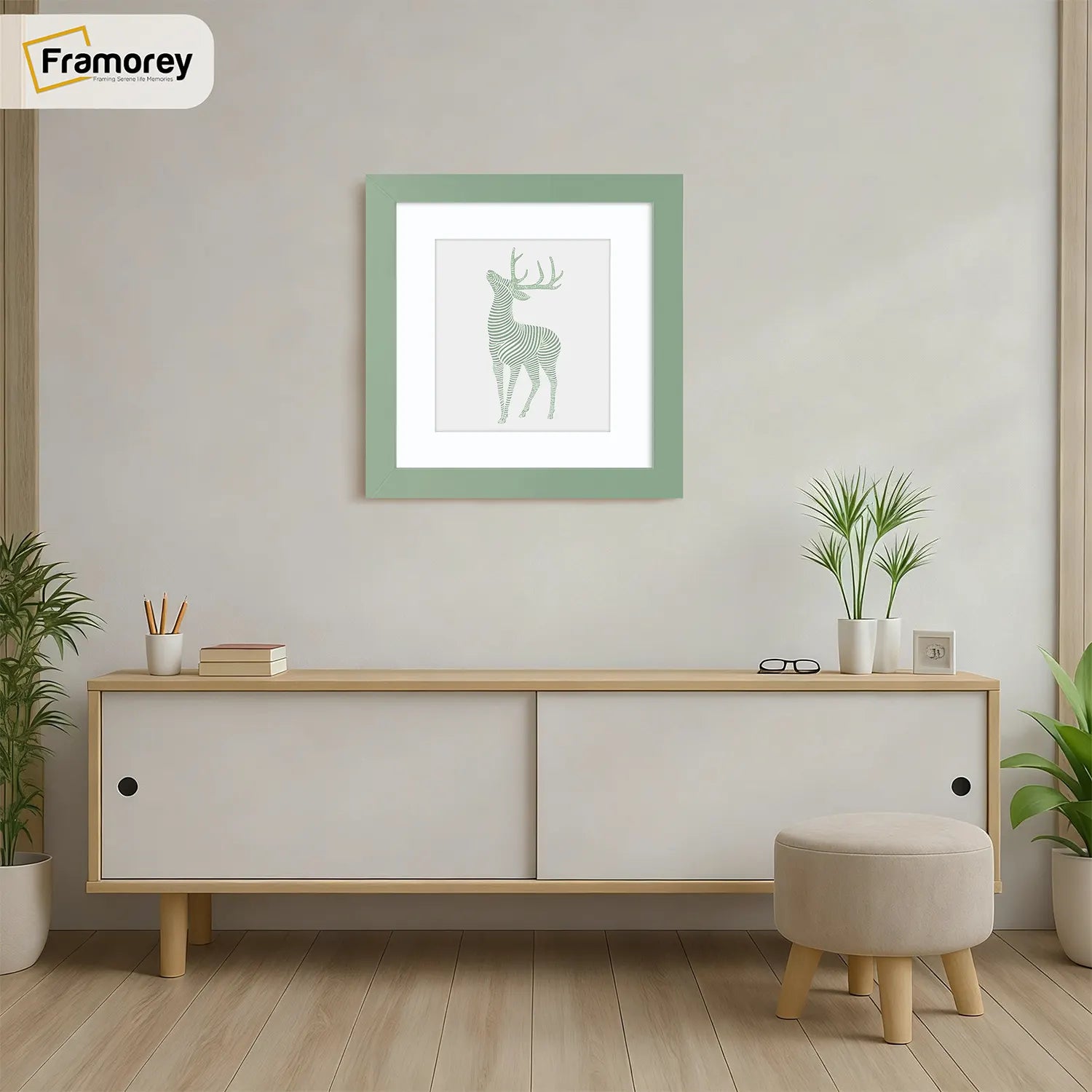 Square Size Green Picture Frame With White Mount