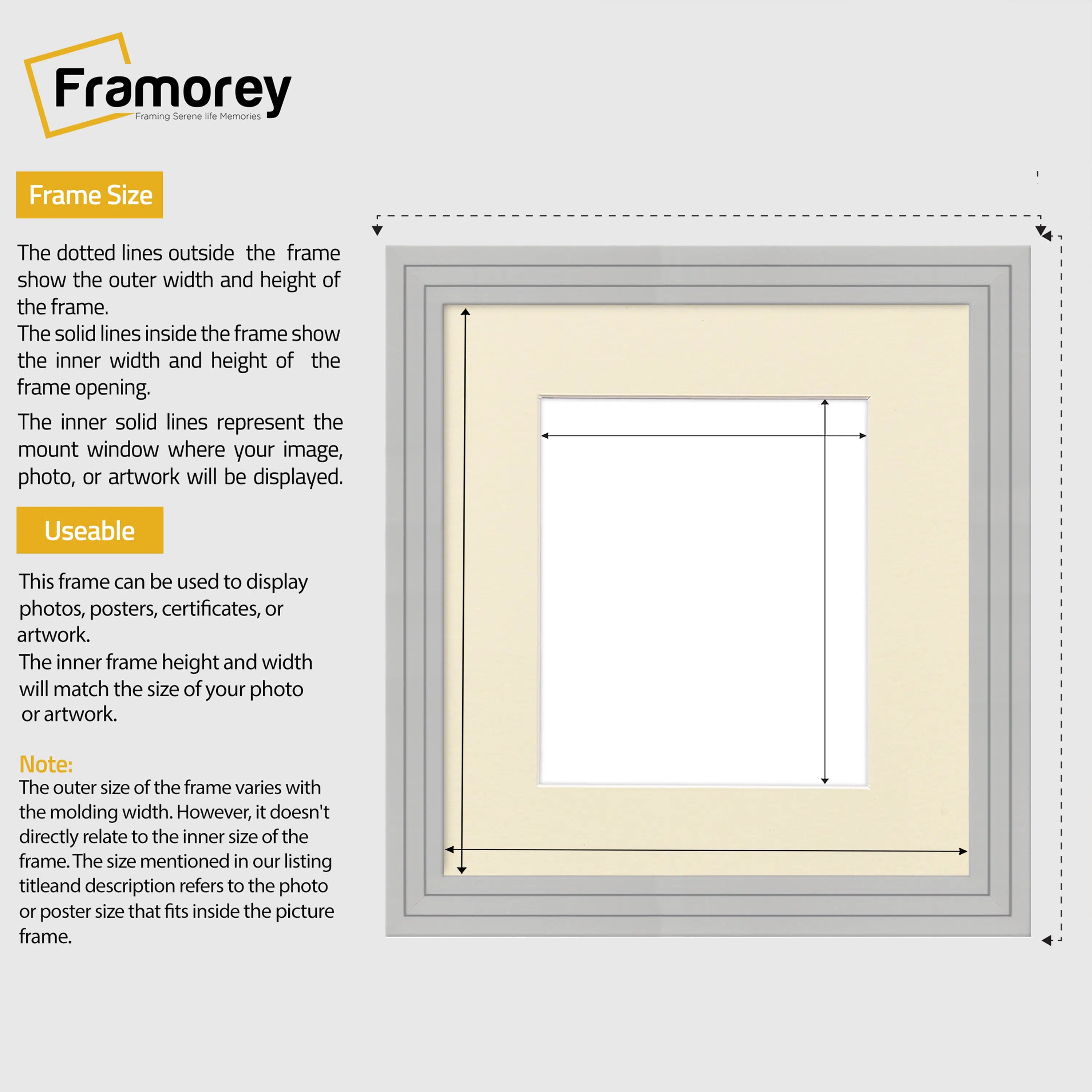 Step Style Square Size Grey Picture Frame With Ivory Mount
