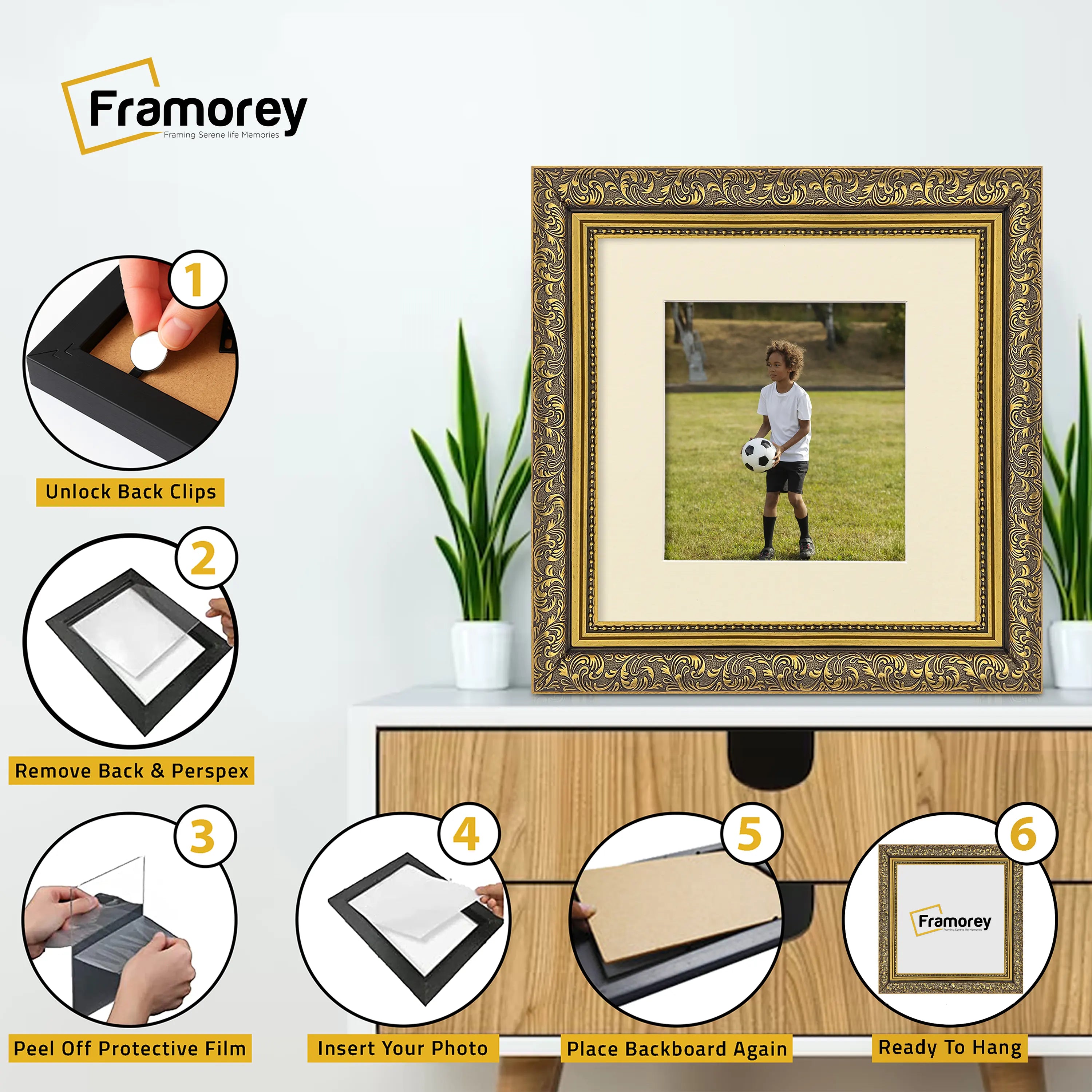 Square Size Photo Frames Gold Picture Frame Dahlia Wall Art Frame With Ivory Mount