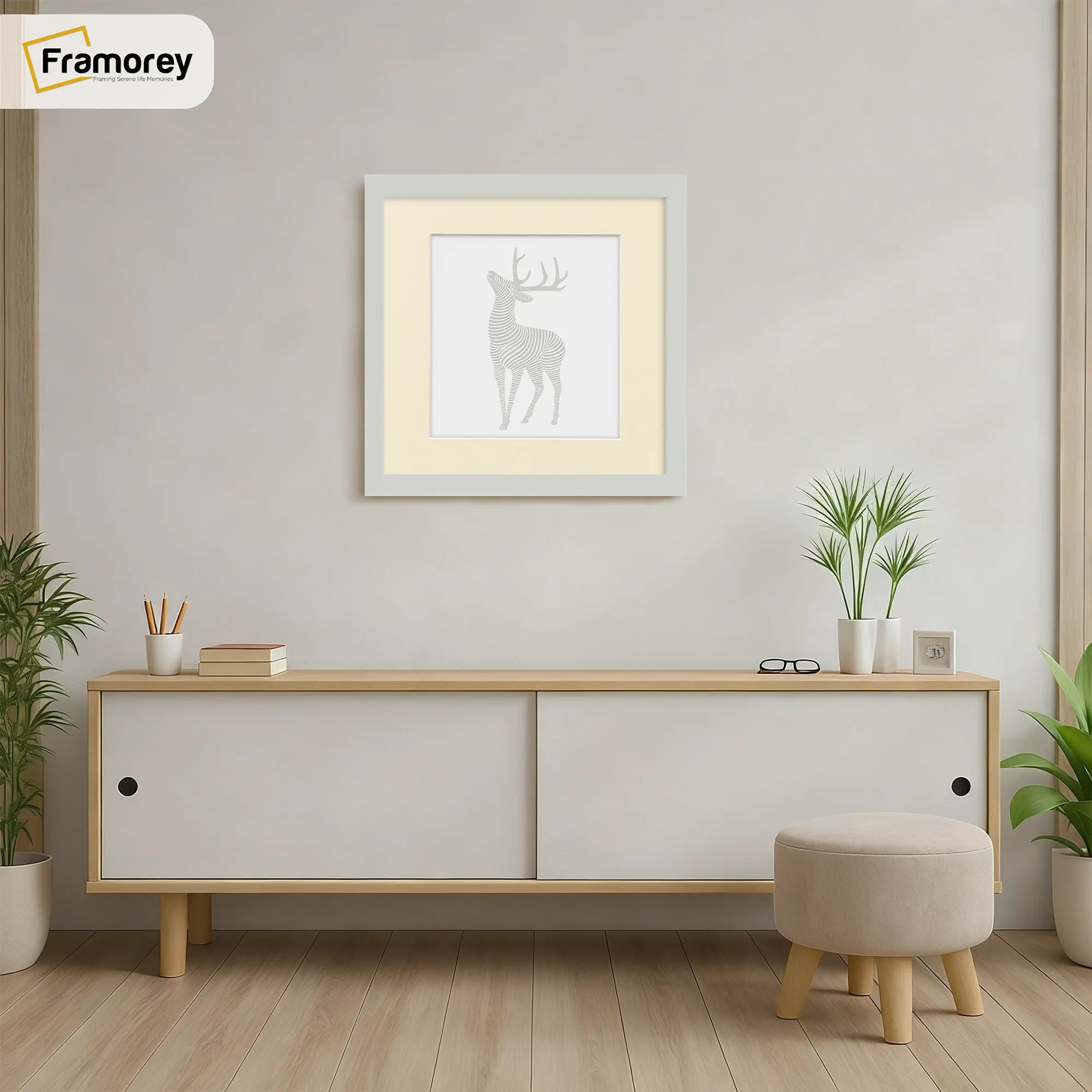 Square Size Silver Thin Matt Picture Frames With Ivory Mount