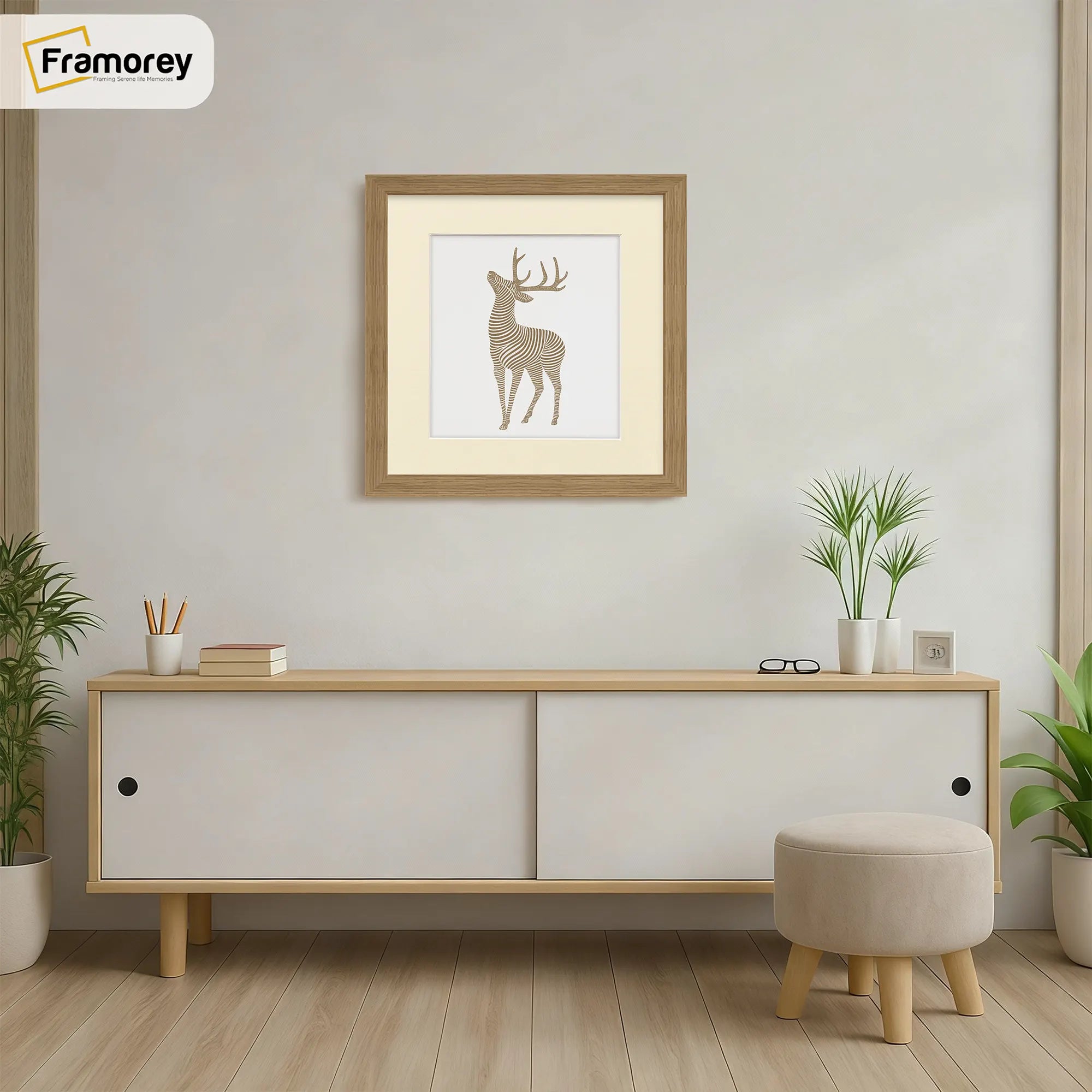 Square Size Oak Thin Matt Picture Frames With Ivory Mount