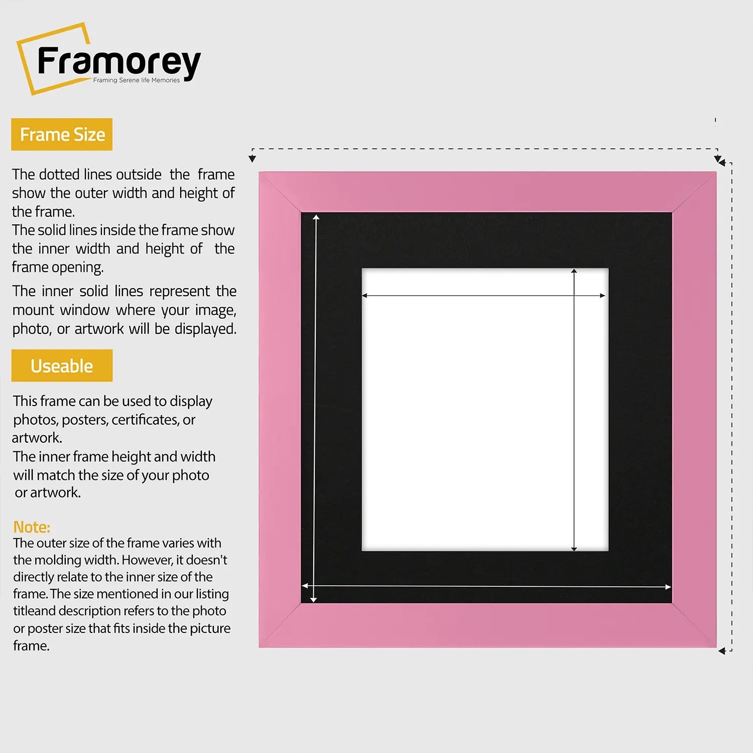 Square Size Pink Picture Frame With Black Mount