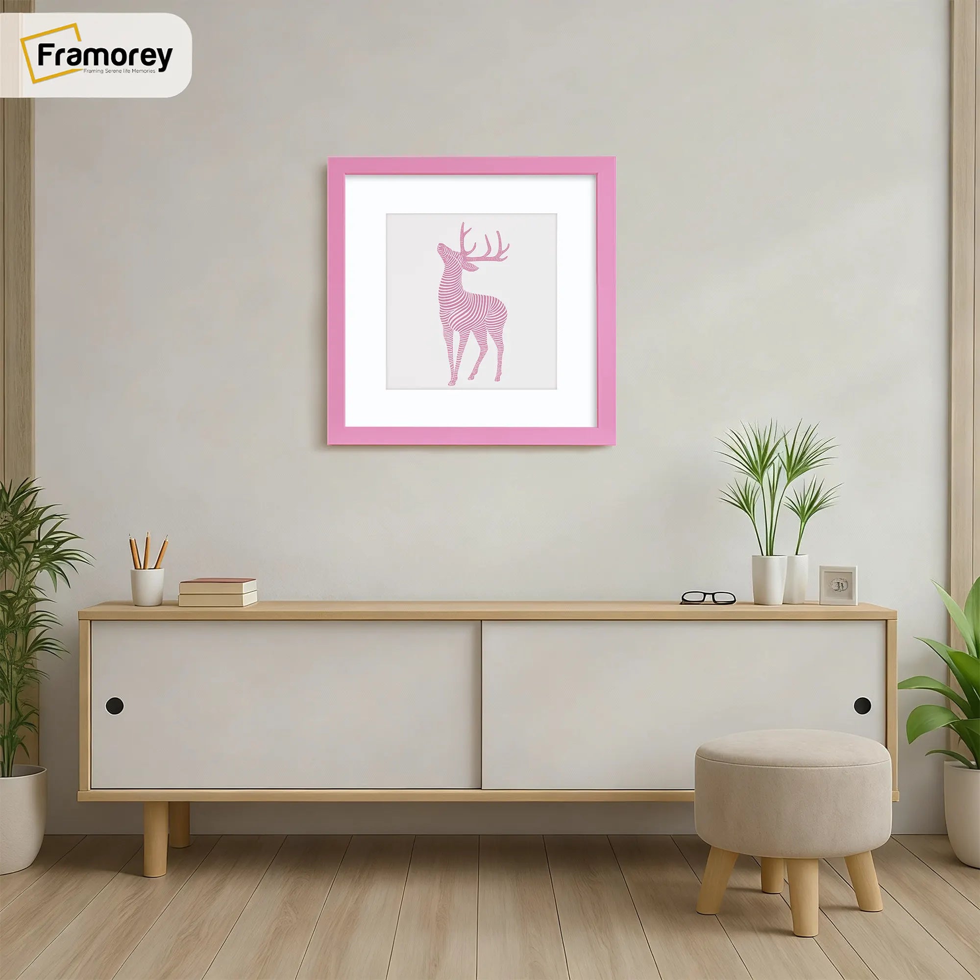 Square Size Thin Matt Pink Picture Frames With White Mount
