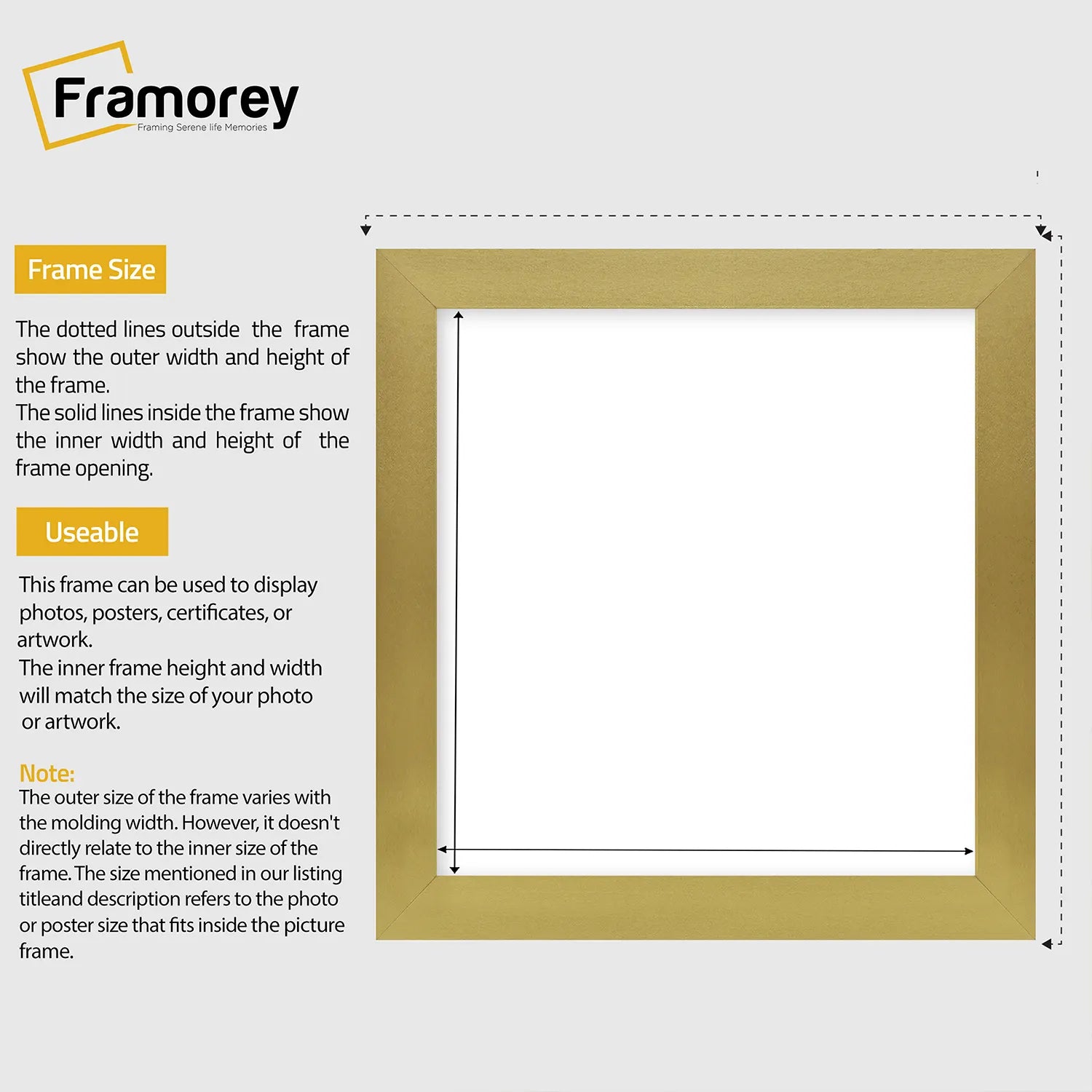 Square Size Gold Picture Frame Wall Decor Frames