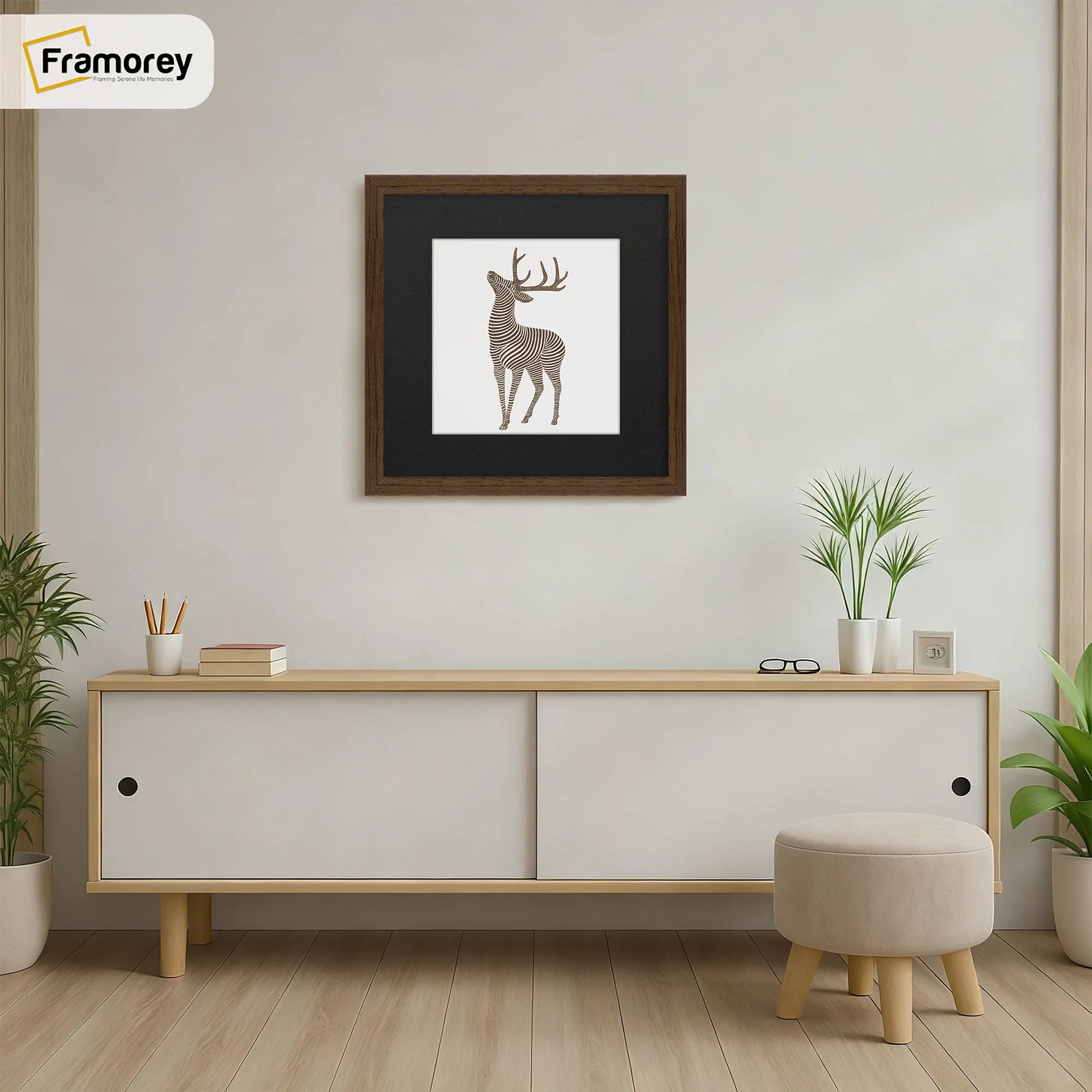 Square Size Thin Matt Walnut Picture Frames With Black Mount