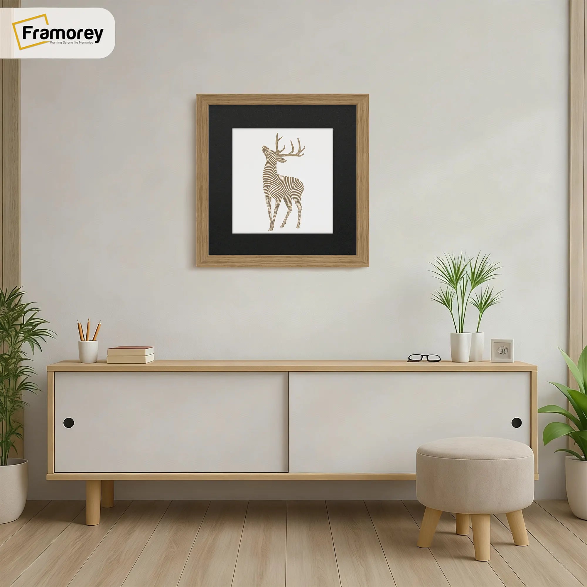 Square Size Thin Matt Oak Photo Frames with Black Mount