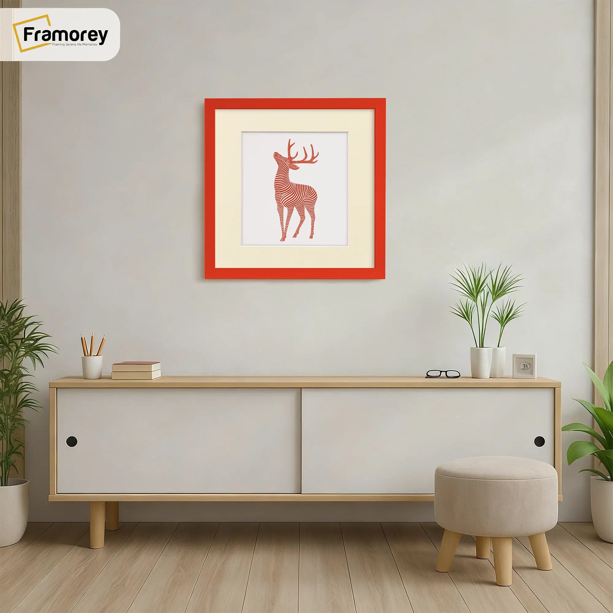 Square Size Thin Matt Red Picture Frames With Ivory Mount