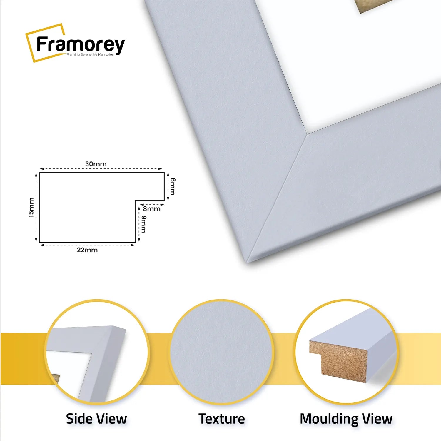 Square Size Light Grey Picture Frame With White Mount