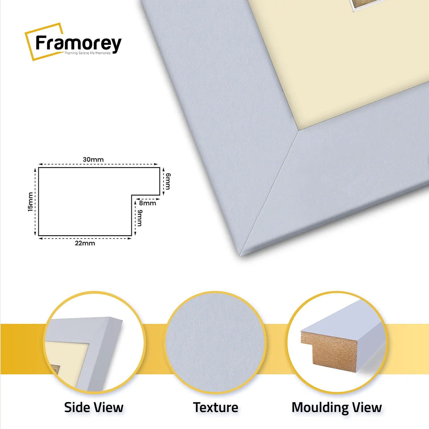 Square Size Light Grey Picture Frame With Ivory Mount