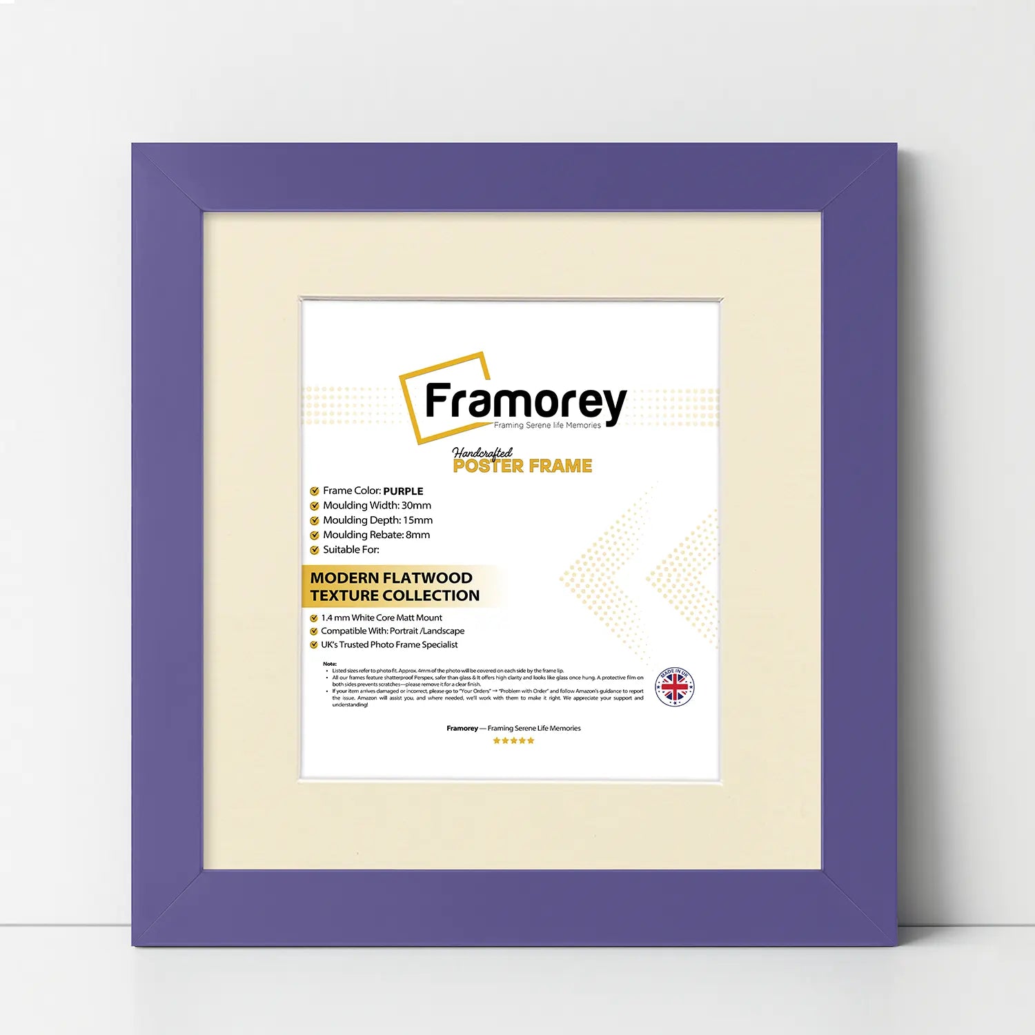 Square Size Purple Picture Frame With Ivory Mount