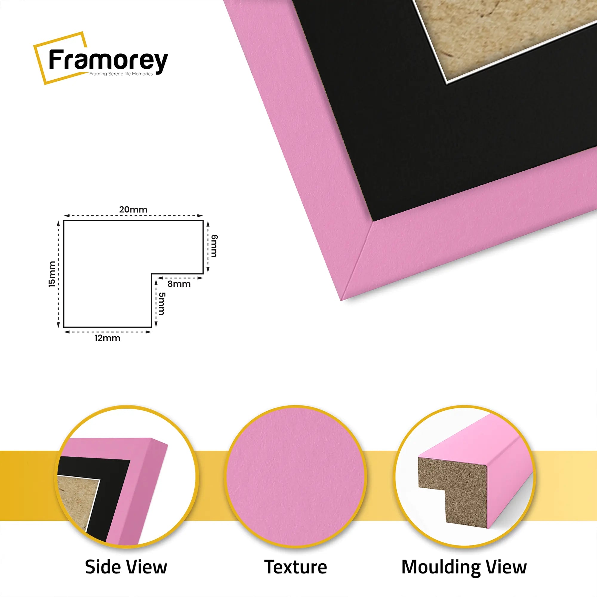Square Size Pink Thin Matt Picture Frames With Black Mount