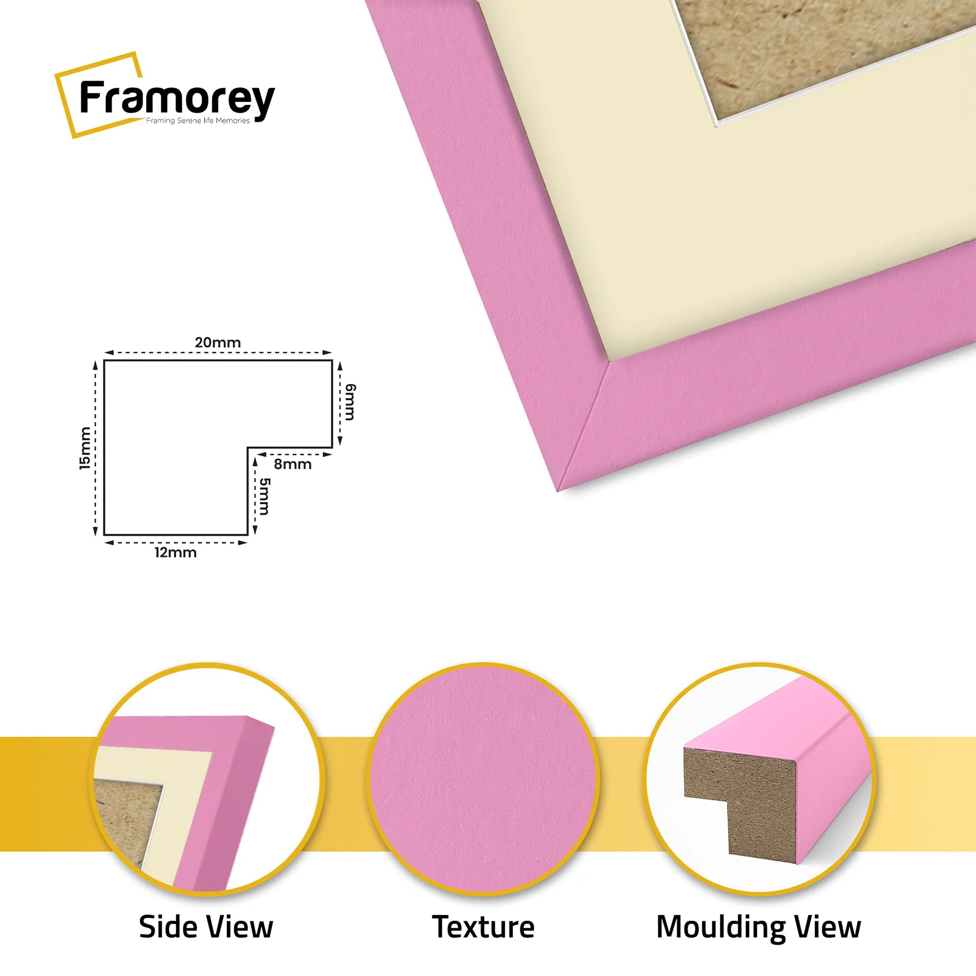 Square Size Thin Matt Pink Picture Frames With Ivory Mount