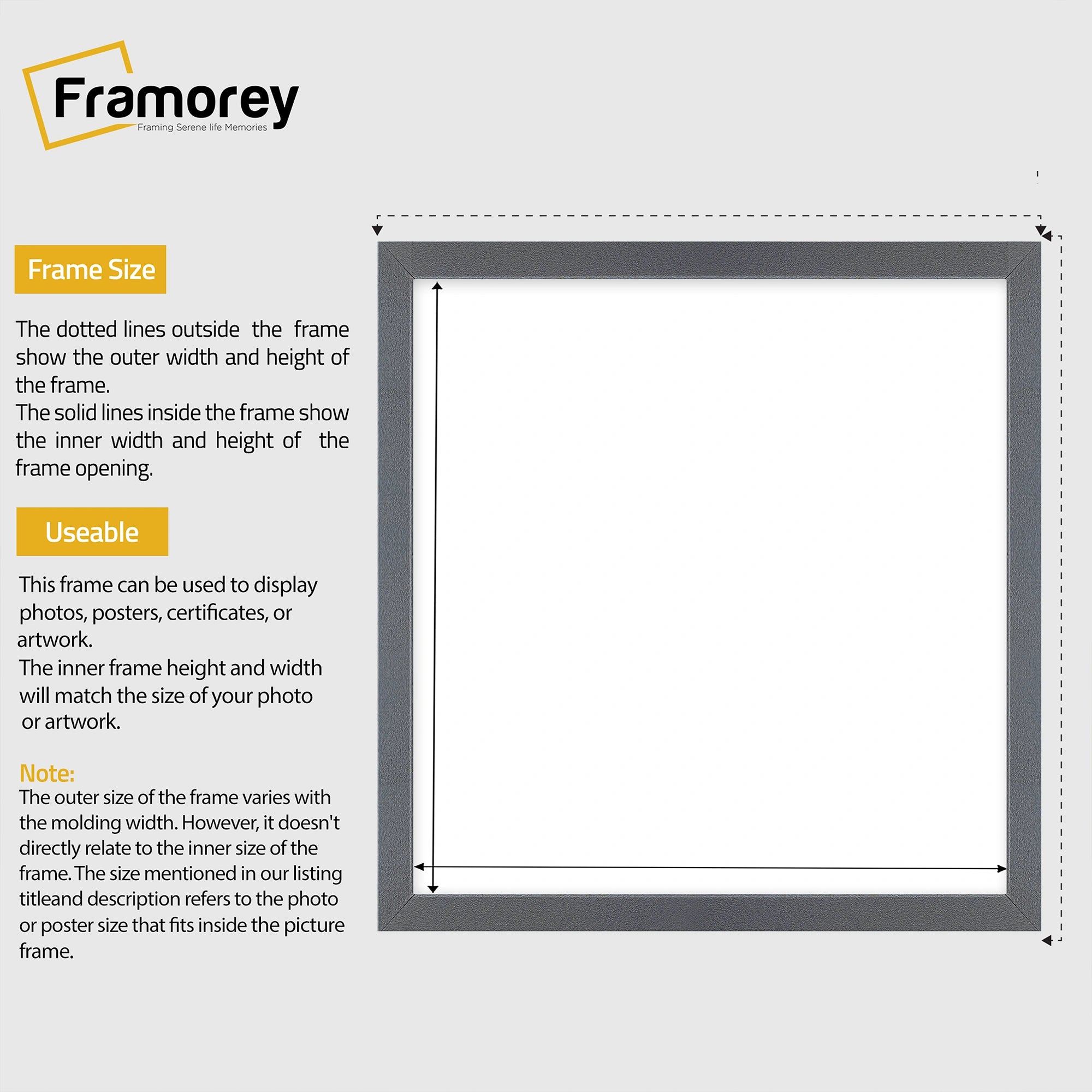 Square Size Dark Grey Thin Matt Picture Frame Poster Frames