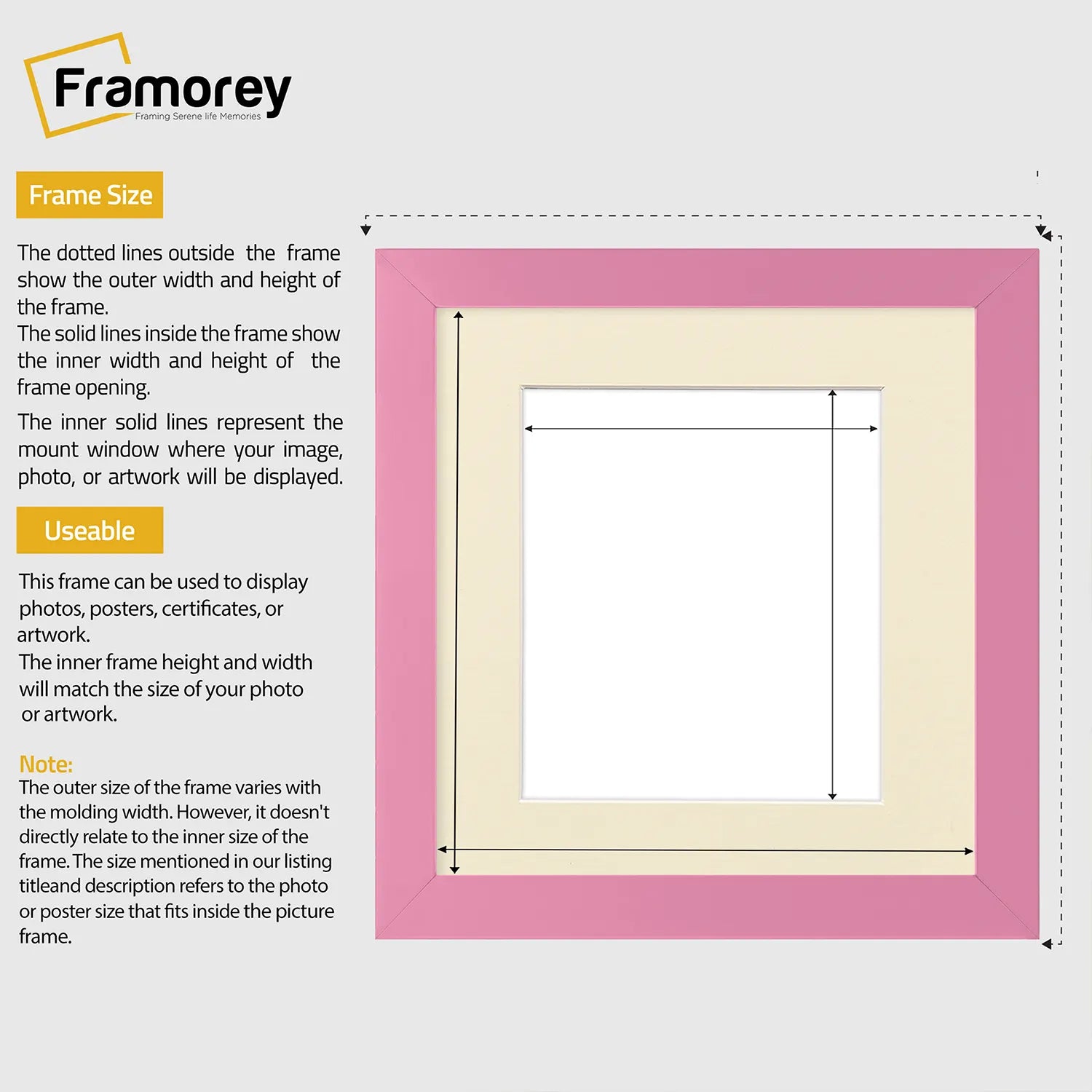 Square Size Pink Picture Frame With Ivory Mount