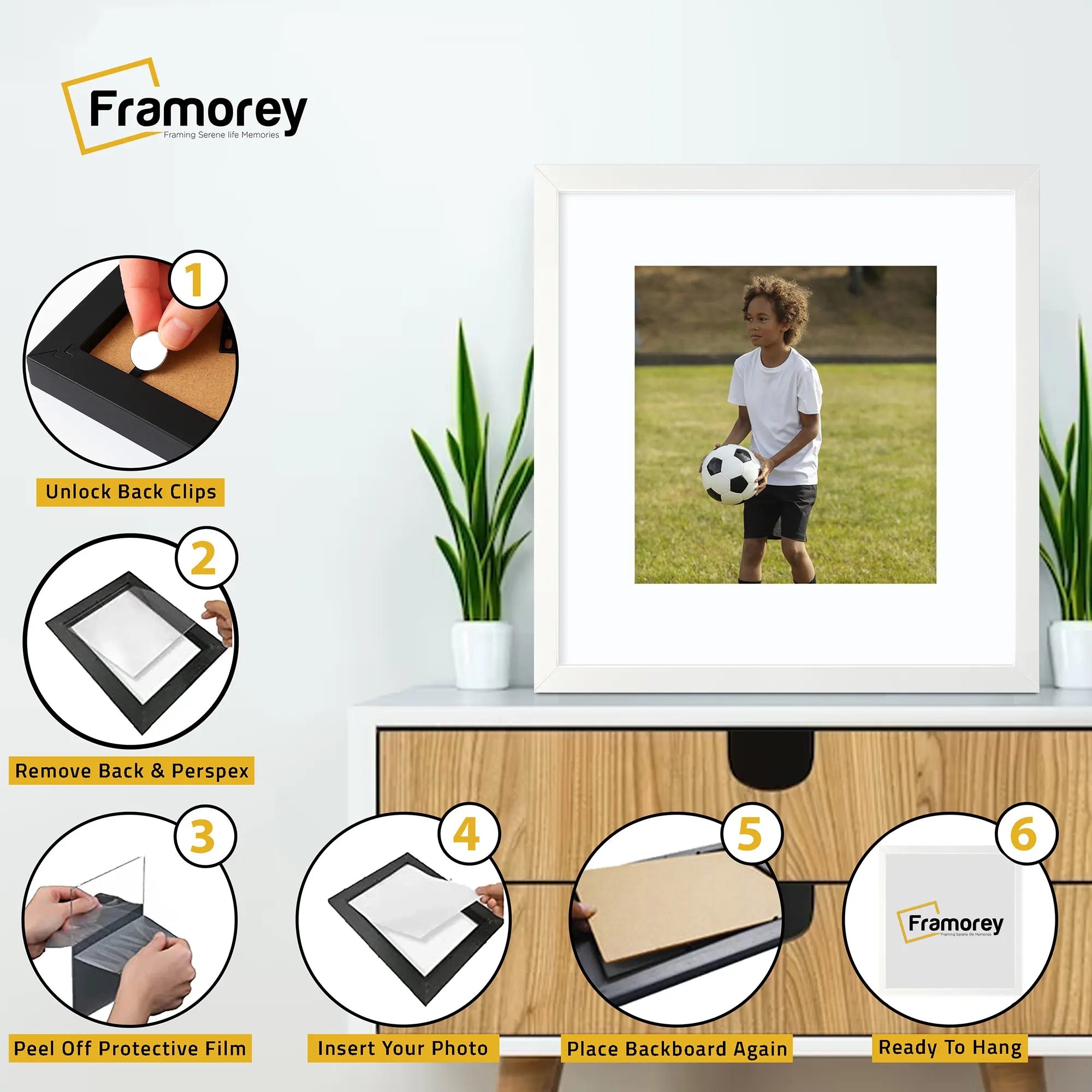 Square Size Thin Matt White Photo Frames With White Mount