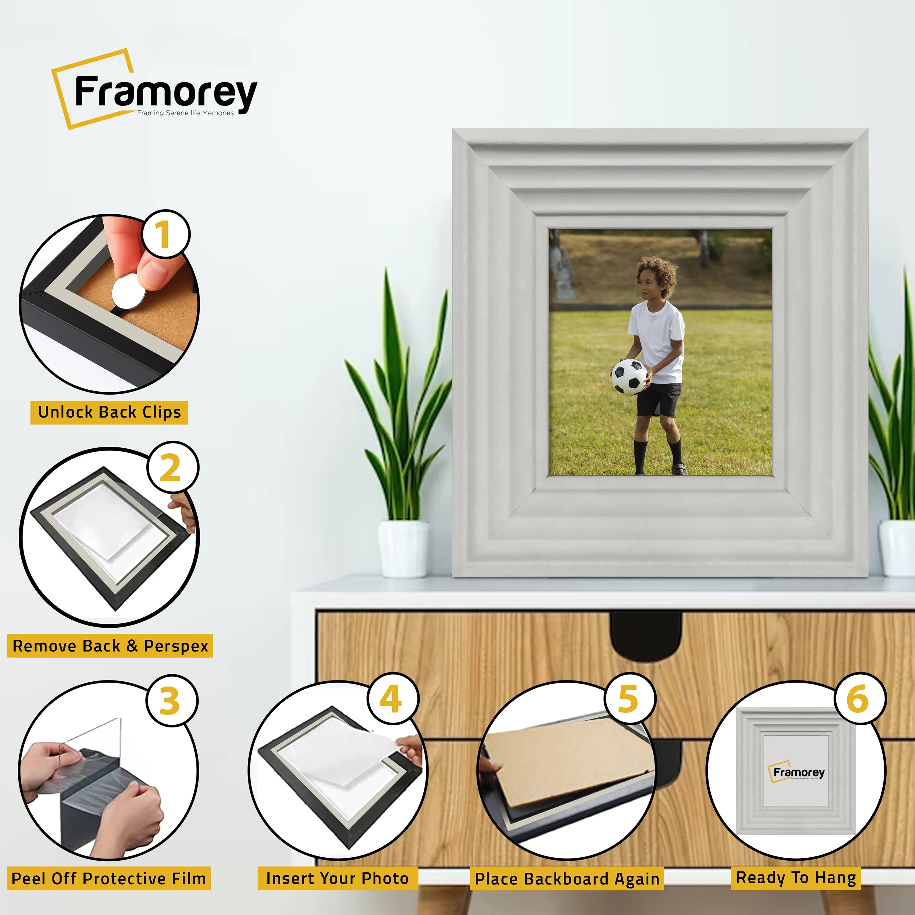 Square Size White Wooden Picture Frames Big Step Style Photo Frames