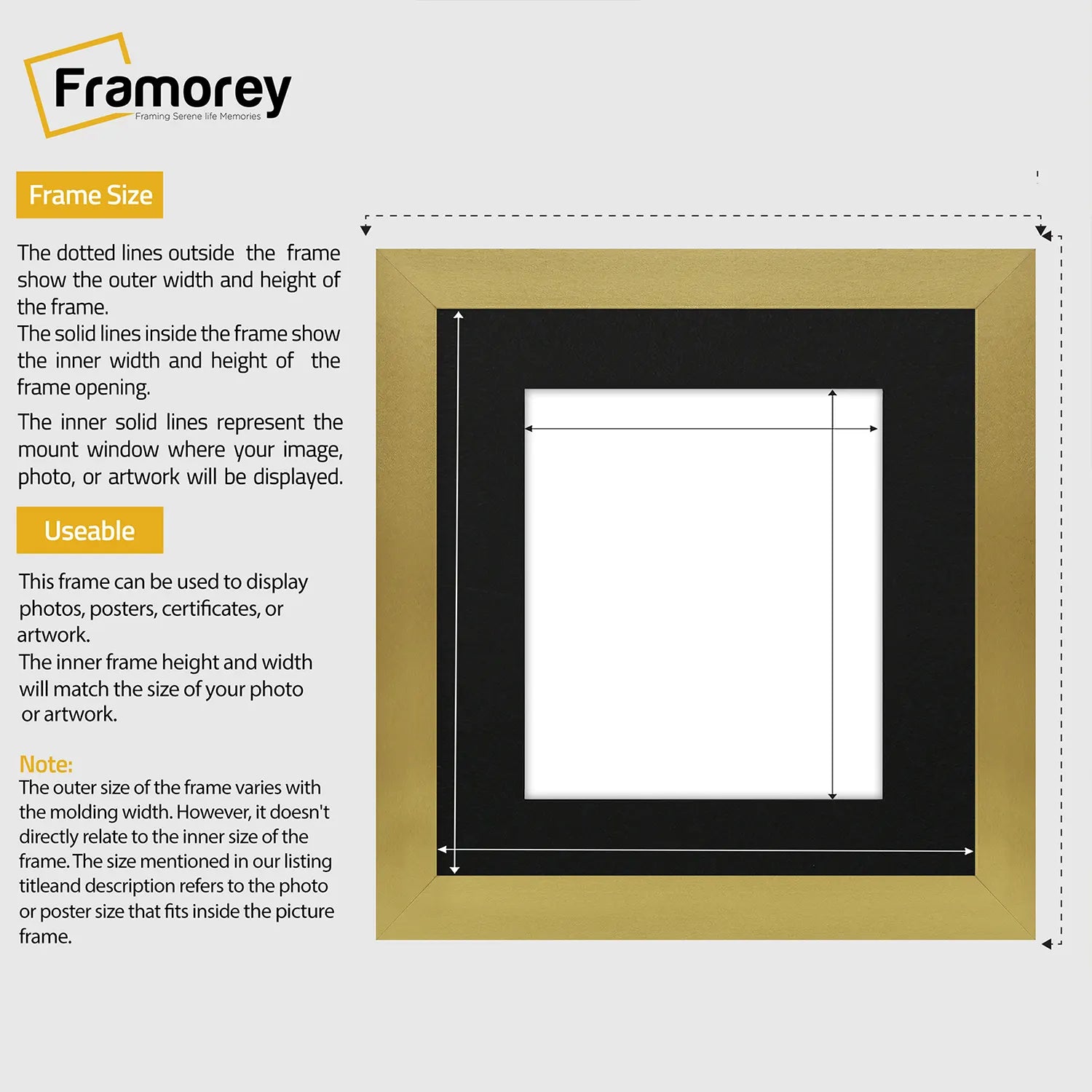 Square Size Gold Picture Frame With Black Mount