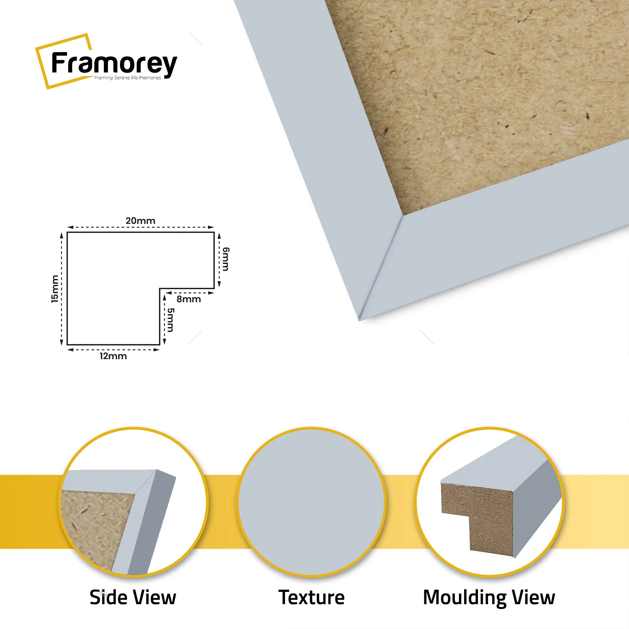 Square Size Light Grey Thin Matt Picture Frame Poster Frames