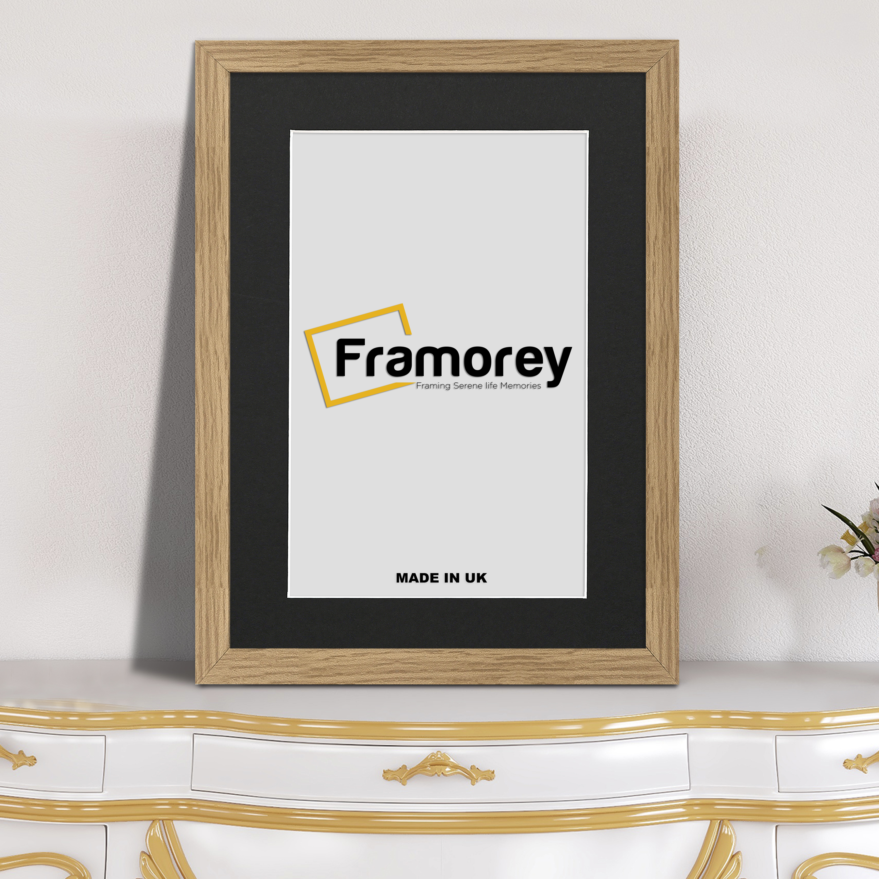 Flat Oak Picture Photo Frame Wall Art Poster Frame With Black Mount