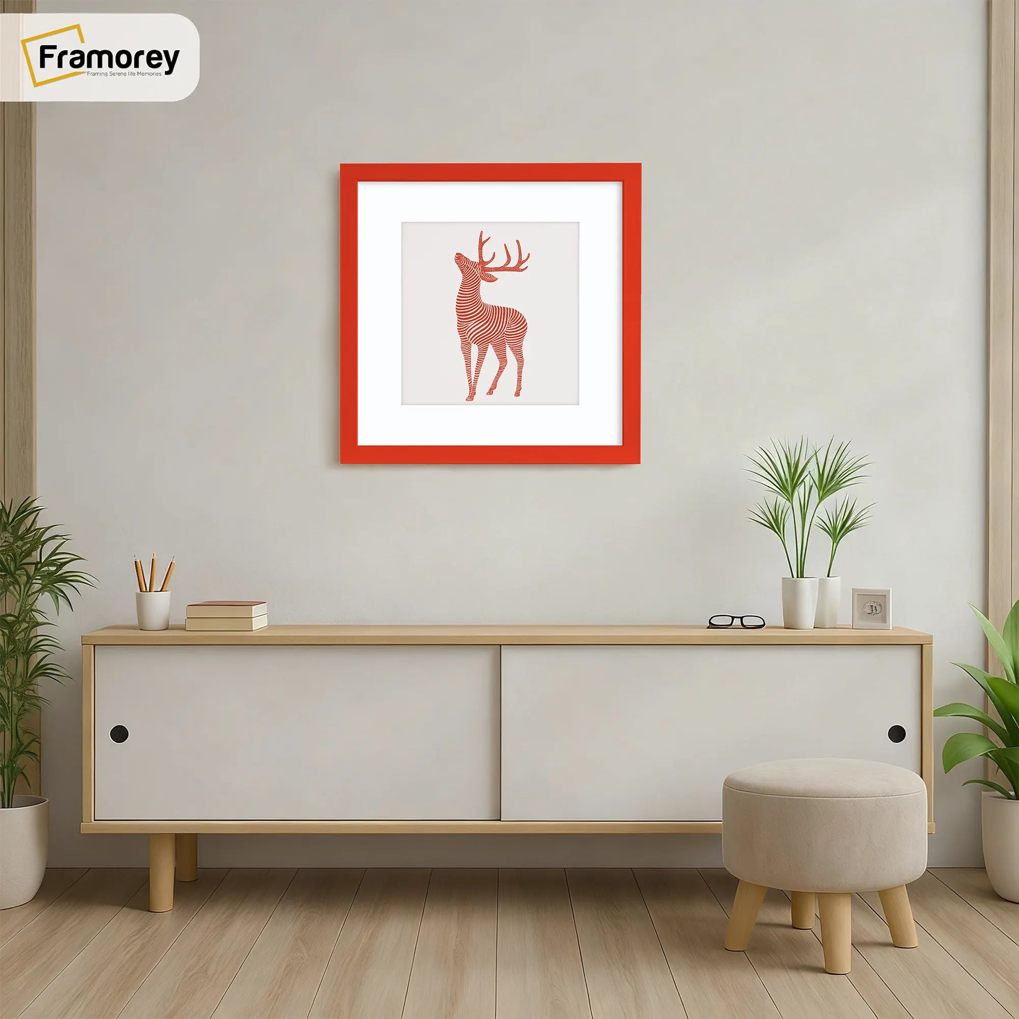 Square Size Thin Matt Red Picture Frames With White Mount