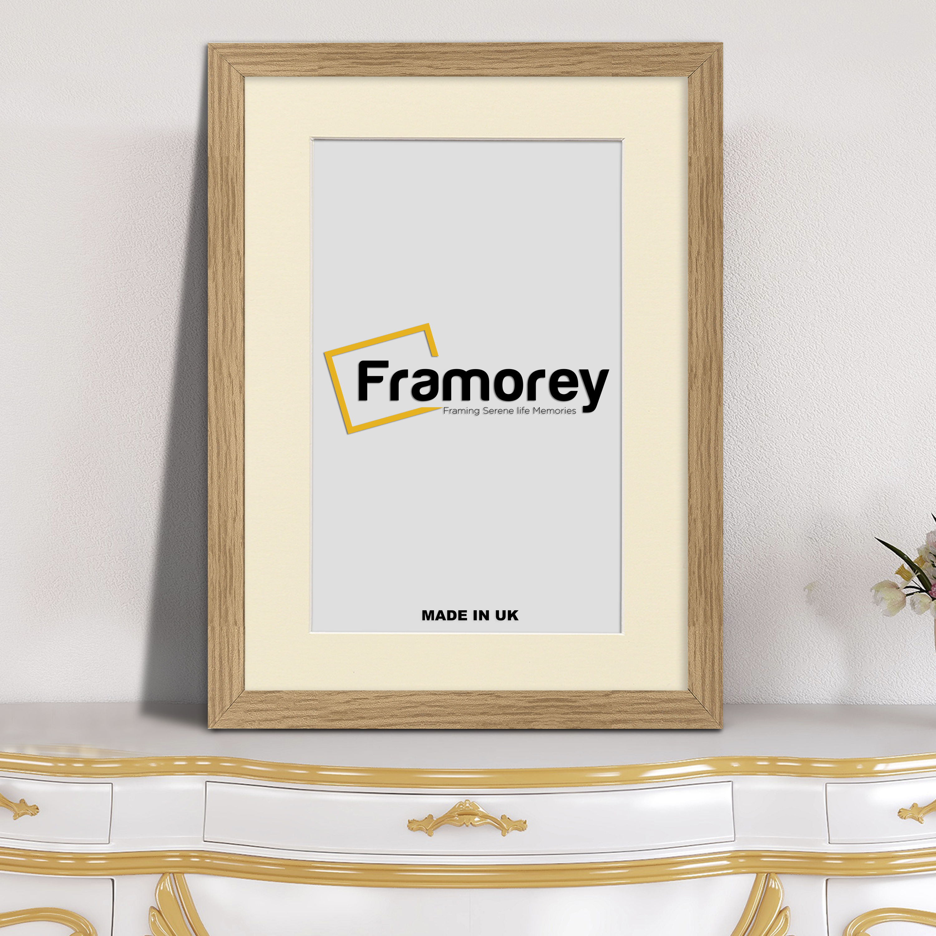 Flat Oak Picture Photo Frame Wall Art Poster Frame With Ivory Mount