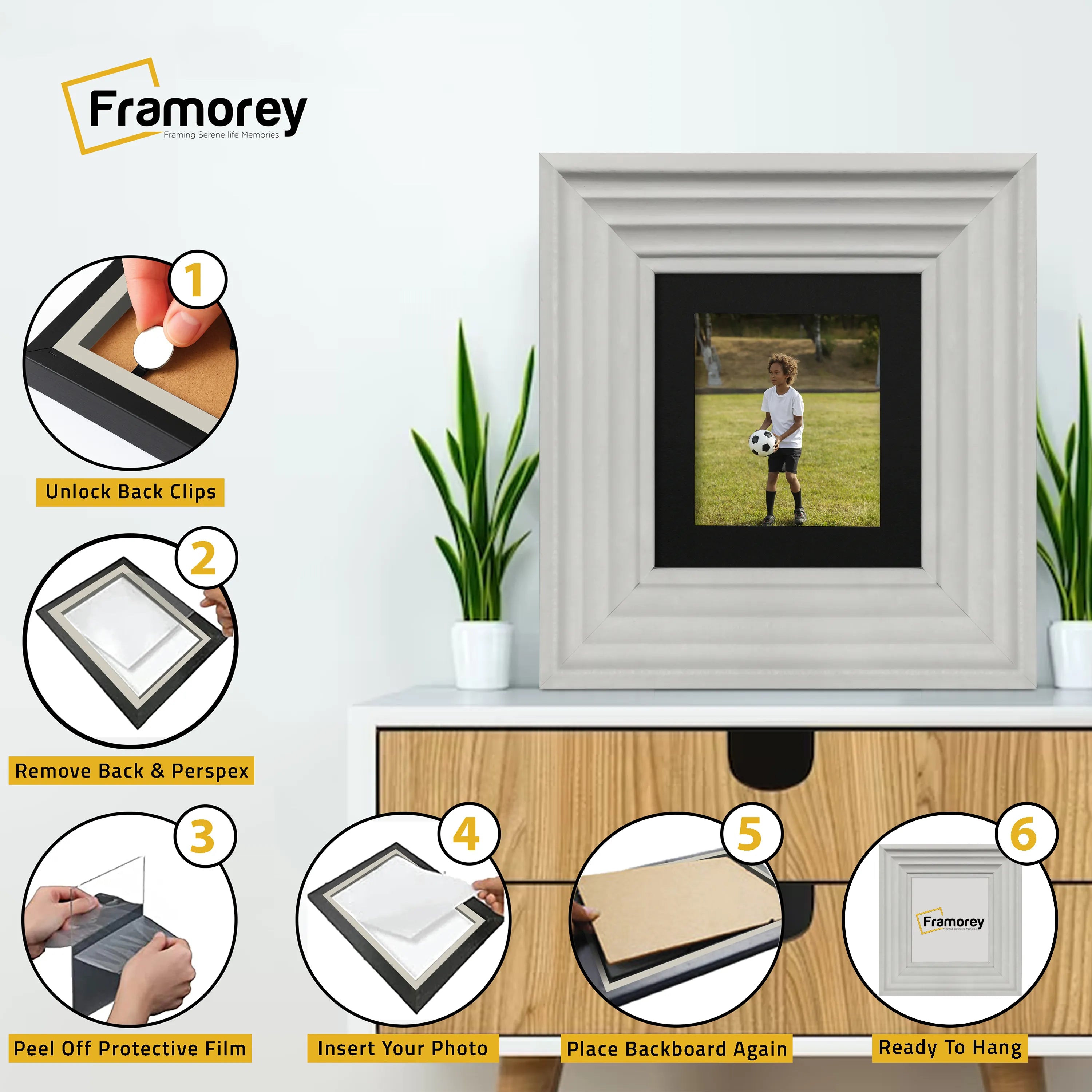 Big Step Style Square White Wooden Picture Frame With Black Mount