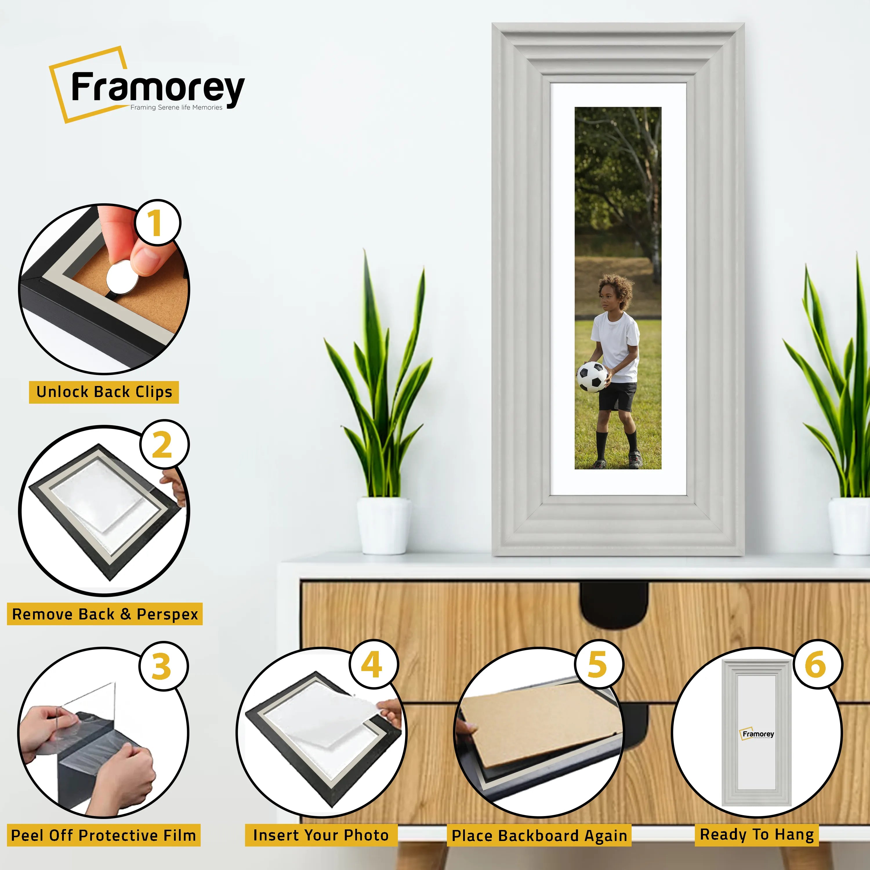 Panoramic White Wooden Picture Frame Big Step Style With White Mount