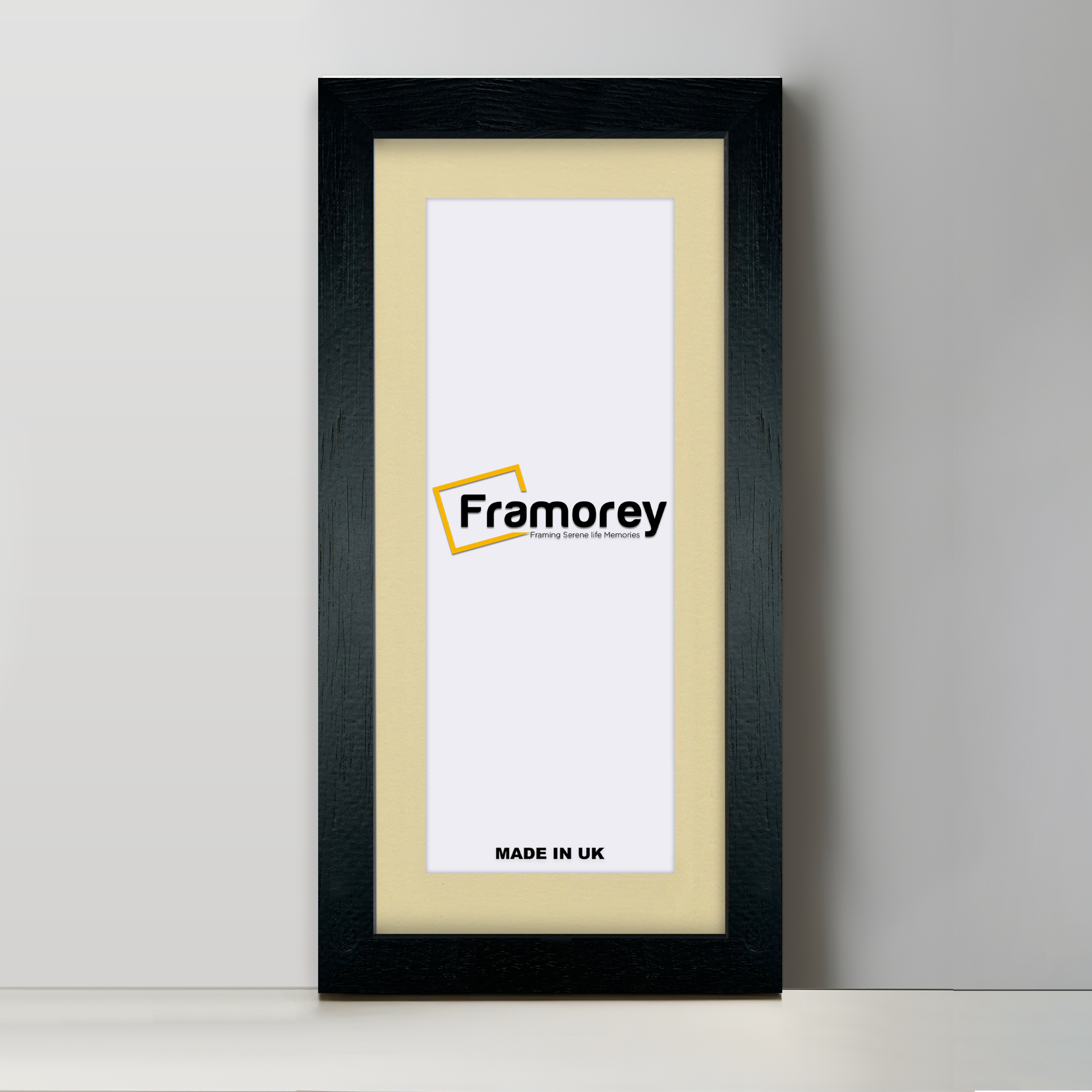 Thin Panoramic Solid Wood Black Pictures Frames With Ivory Mount