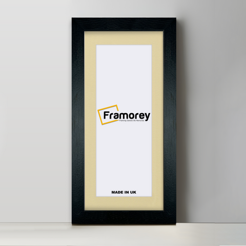 Thin Panoramic Solid Wood Black Pictures Frames With Ivory Mount