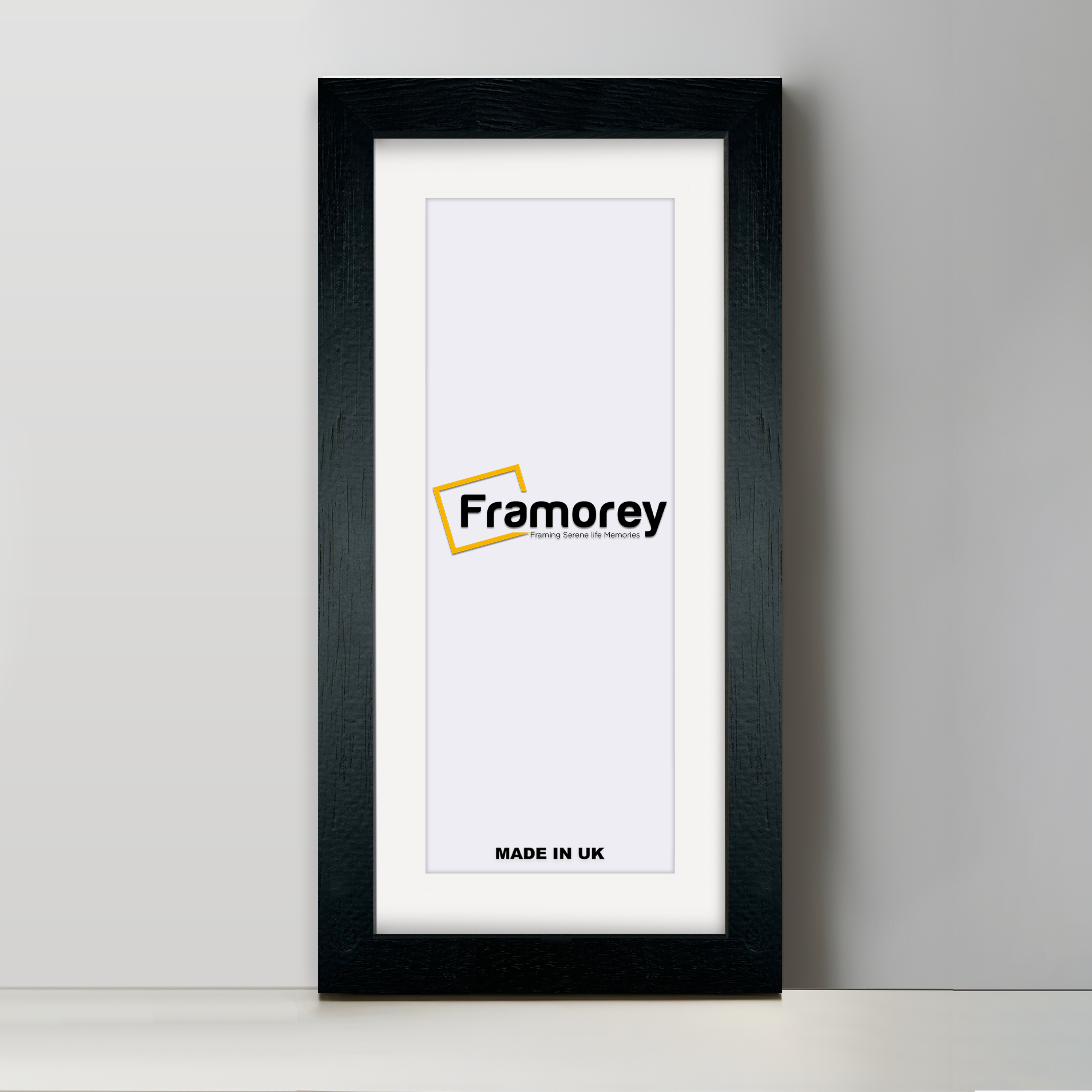 Thin Panoramic Solid Wood Black Pictures Frames With White Mount