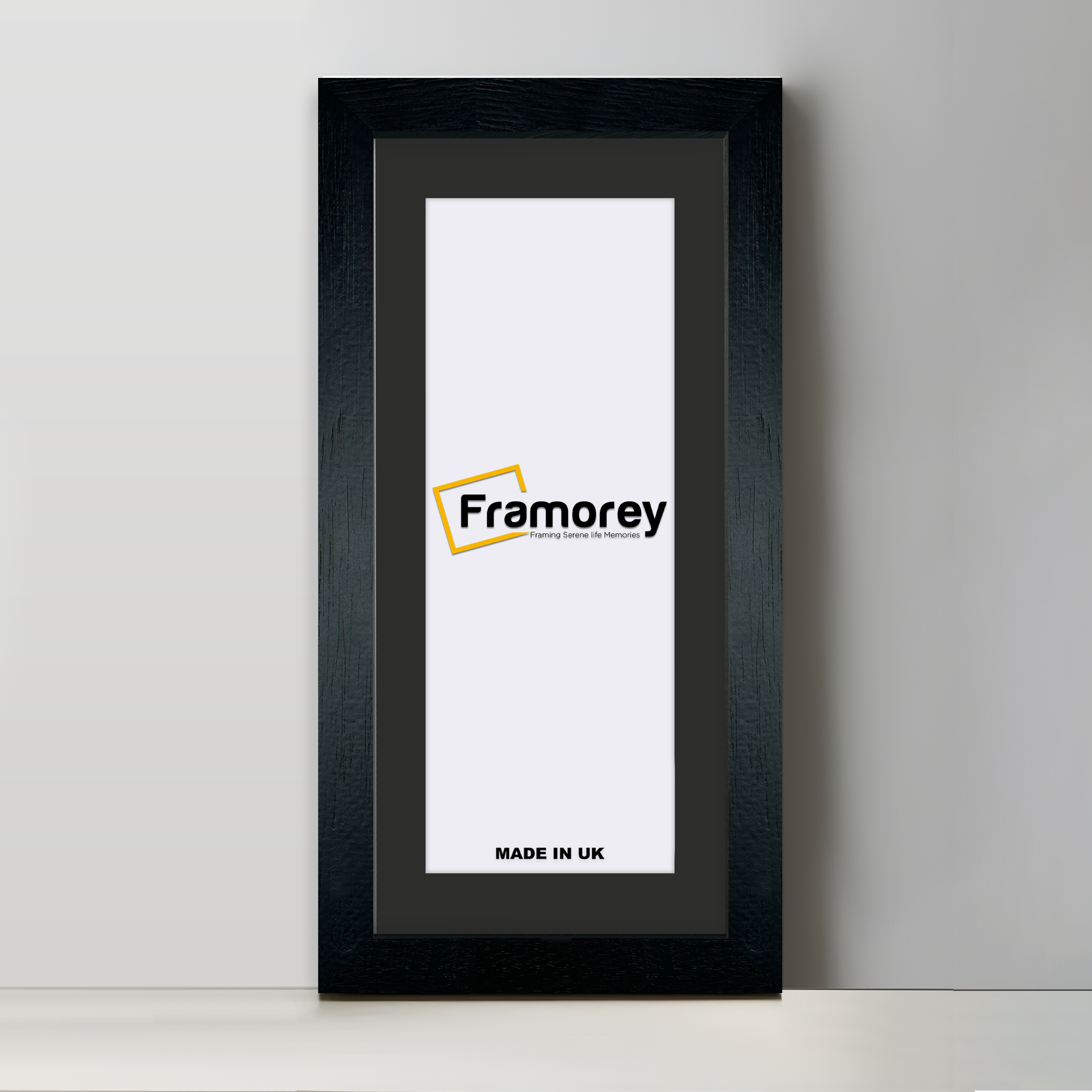 Thin Panoramic Solid Wood Black Pictures Frames With Black Mount