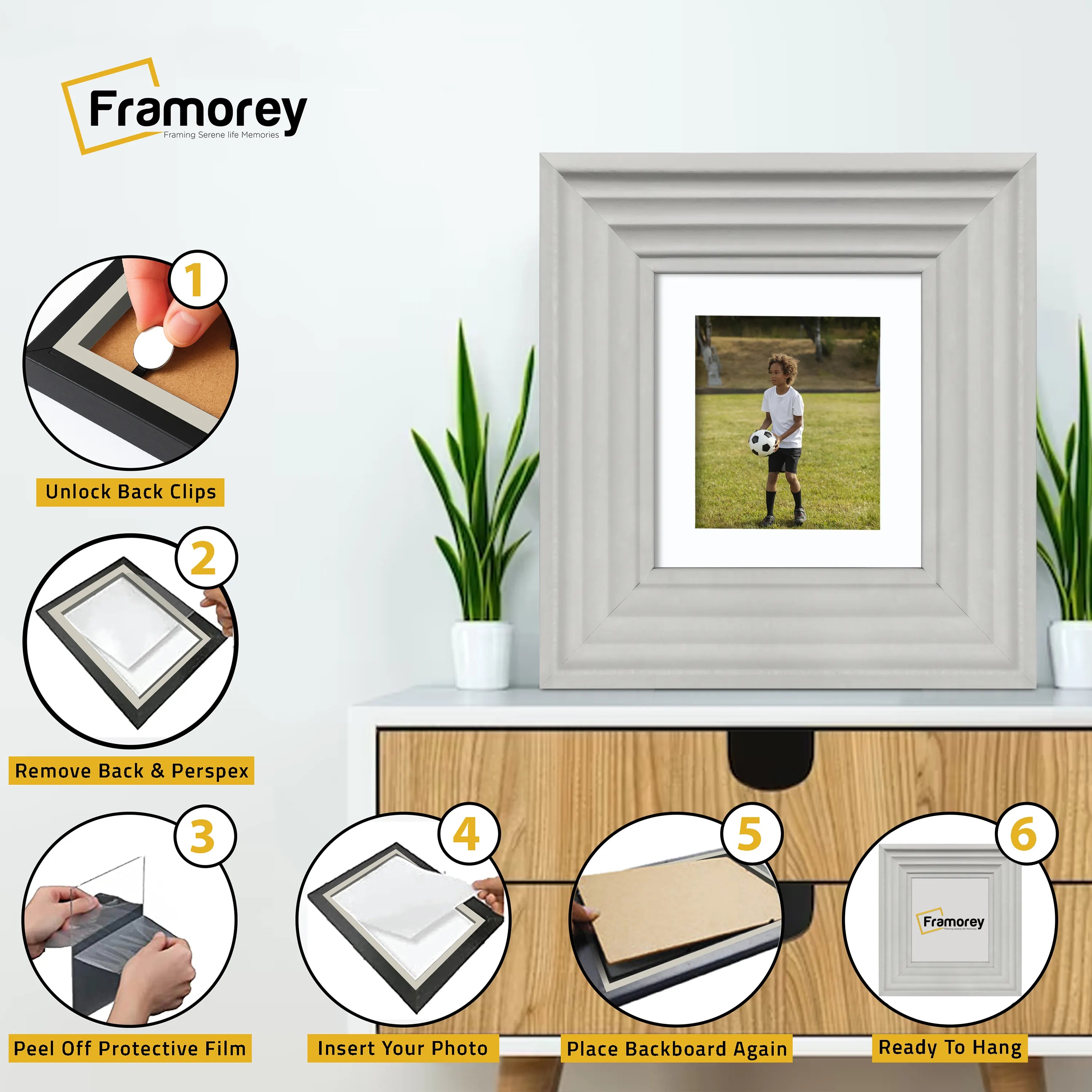 Big Step Style Square White Wooden Picture Frame With White Mount