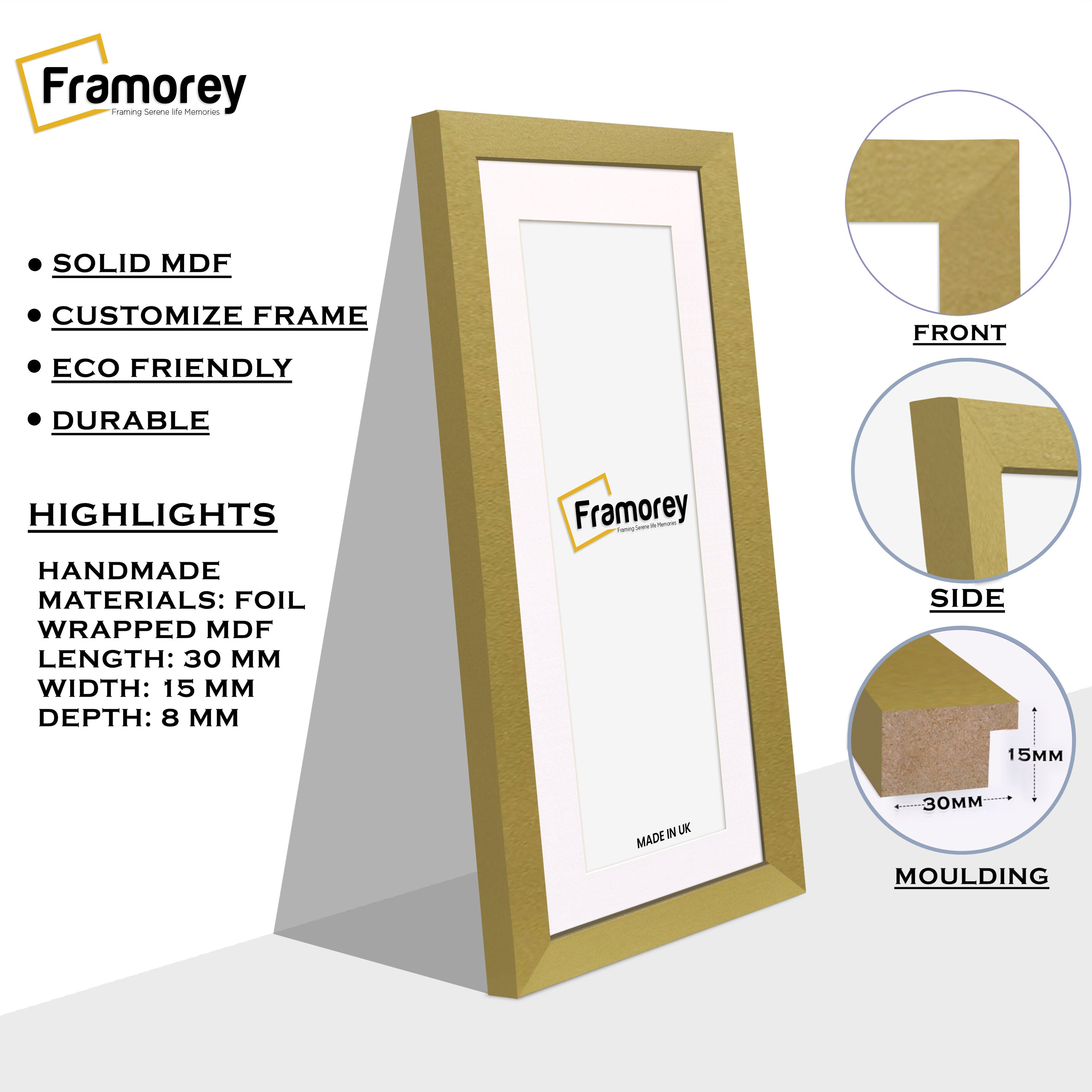 Panoramic Gold Picture Frame With White Mount Wall Décor Frame