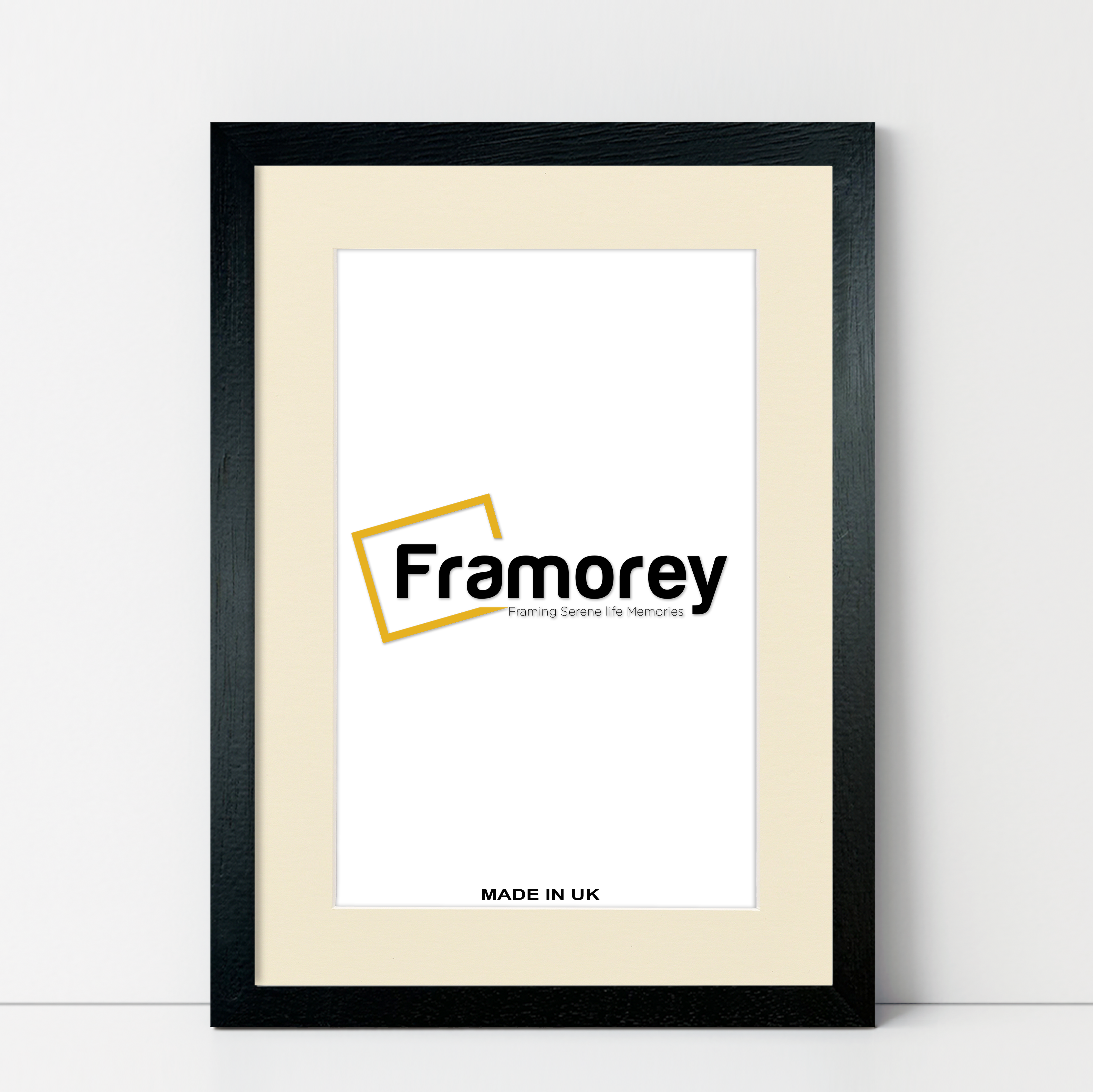 Thin Black Solid Wood Picture Frames with Ivory Mount