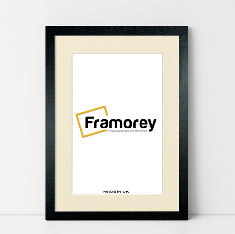 Thin Black Solid Wood Picture Frames with Ivory Mount