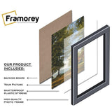 Antique style black picture frame showing different frame layers and profile details for moulding and mount construction