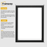 Frame with printed size guide lines to help measure and choose the correct frame size for artwork or photos