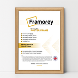 Oak antique-style poster frame, Framorey handmade picture frame for wall display